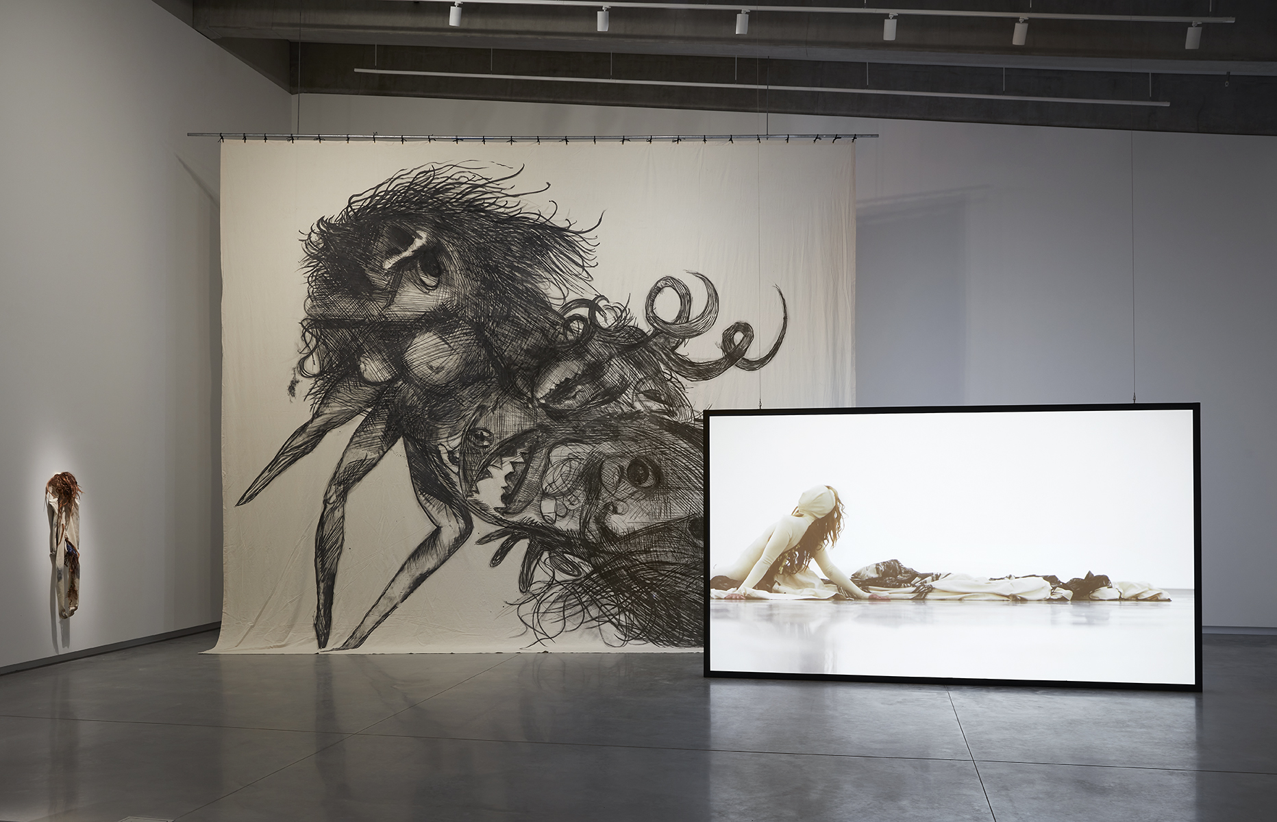 Jo Lloyd, Death role, 2021, single-channel video with stereo sound, costume, reproduction of Elektra backdrop. Photo: Zan Wimberley
