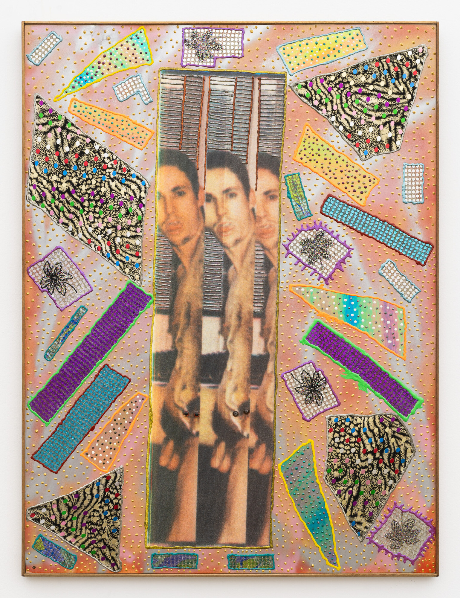Pat Larter, <em>Image Maker No.2</em>, 1995, laser prints, acrylic and glitter<br />
on board, 122.0 x 92.0 cm. Courtesy of the artist and Neon Parc.