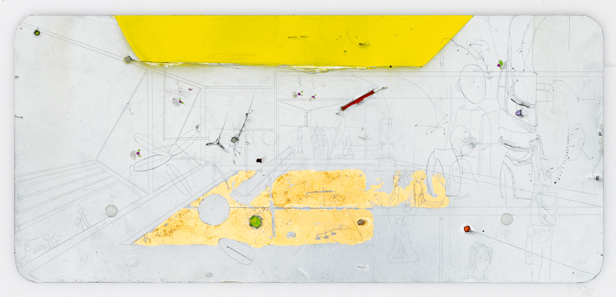 Spencer Lai, <em>Trinket miasma in the afternoon</em>, 2023, foam core, acrylic, epoxy, nail polish, gloss medium, imitation gold leaf, beads, lab grown gem, plastic door buffers, adhesive, 40.0 x 18.5 cm. Courtesy of the artist and Neon Parc.