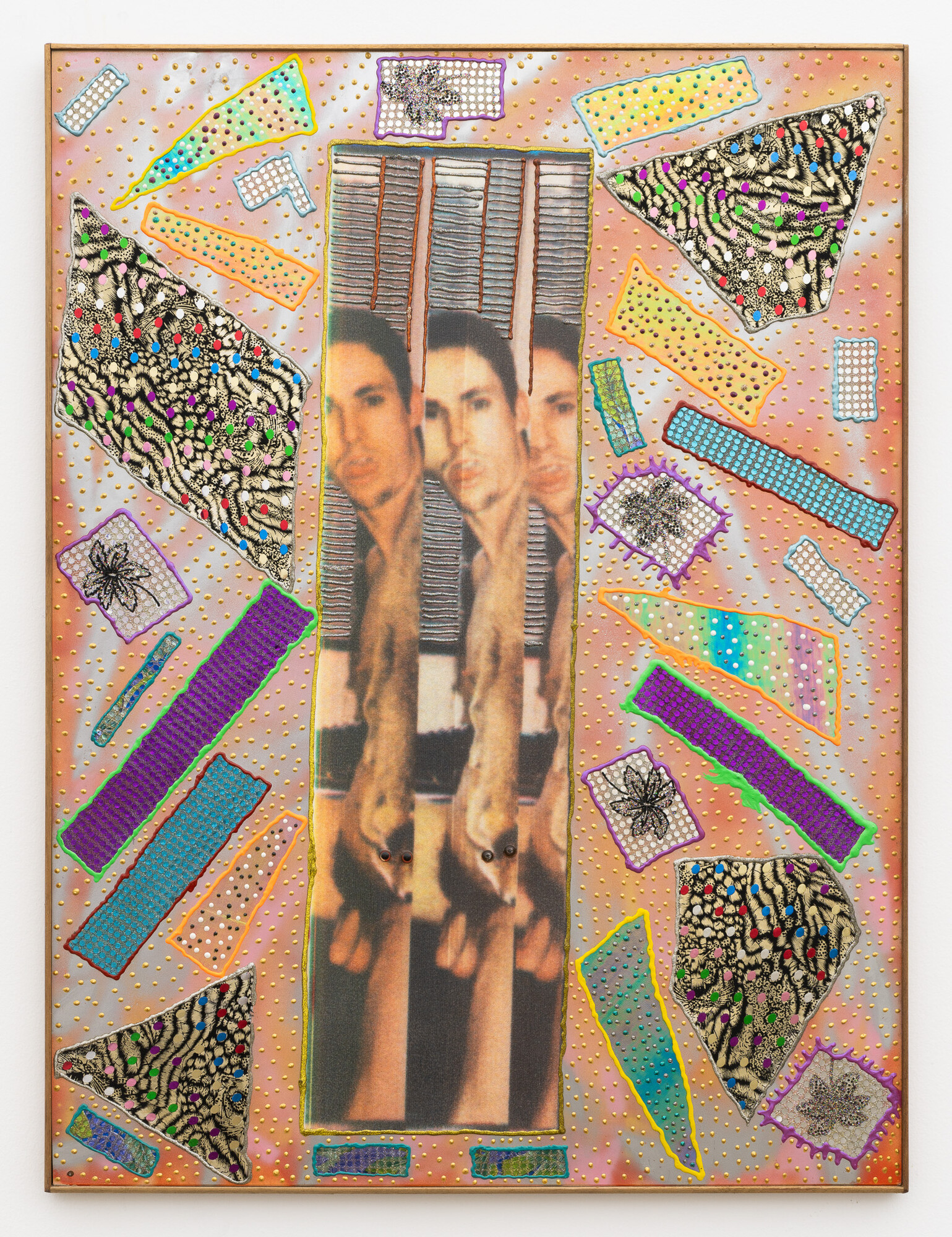 Pat Larter, <em>Image Maker No.2</em>, 1995, laser prints, acrylic and glitter<br />
on board, 122.0 x 92.0 cm. Courtesy of the artist and Neon Parc.