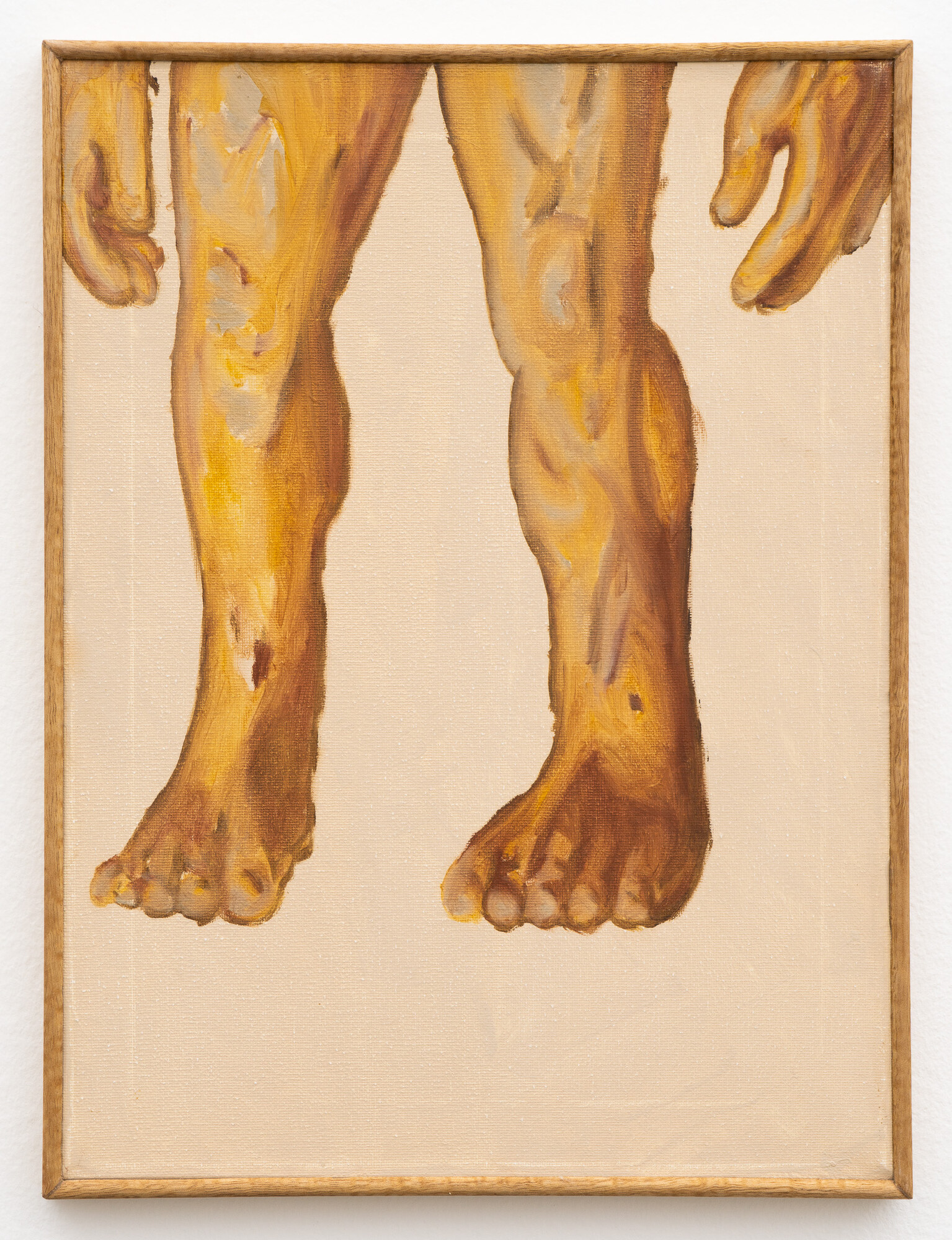 Nunzio Madden, <em>Figure Standing Facing Towards Viewer</em>, 2023, oil on canvas (framed), 41.0 x 31.0 cm. Courtesy of the artist and Neon Parc.