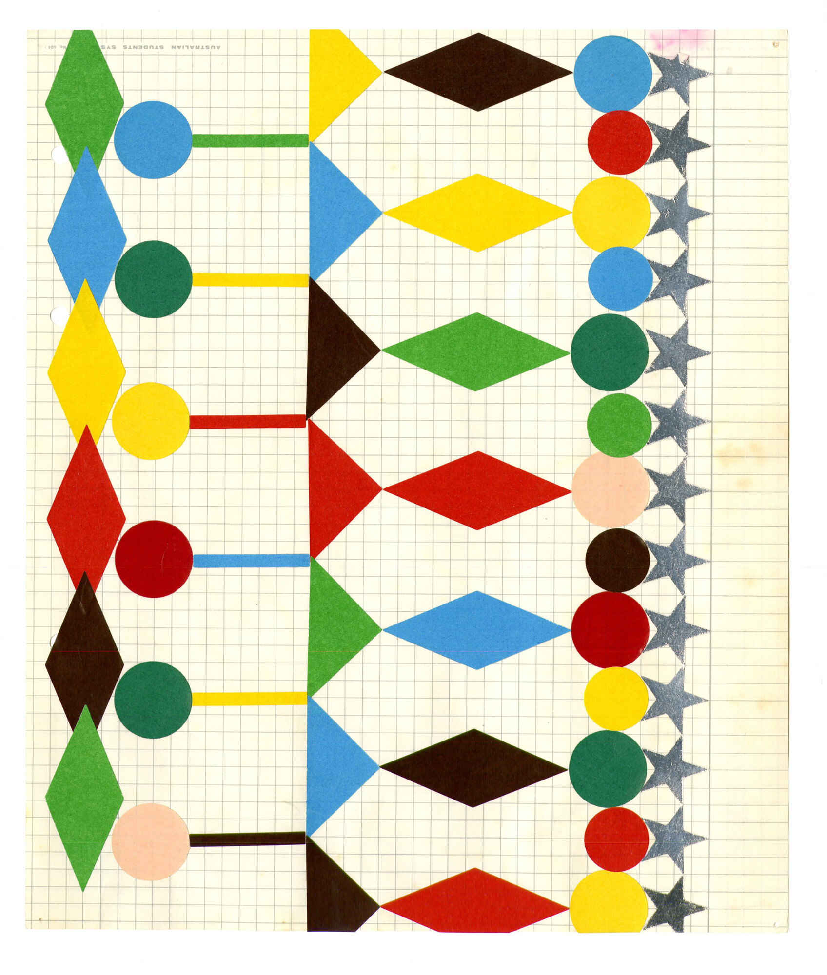 Vivienne Binns, <em>drawings, no19</em>, 1965-6, stickers on graph paper, 22.0 x 18.5 cm. Courtesy of the artist and Sutton Gallery.