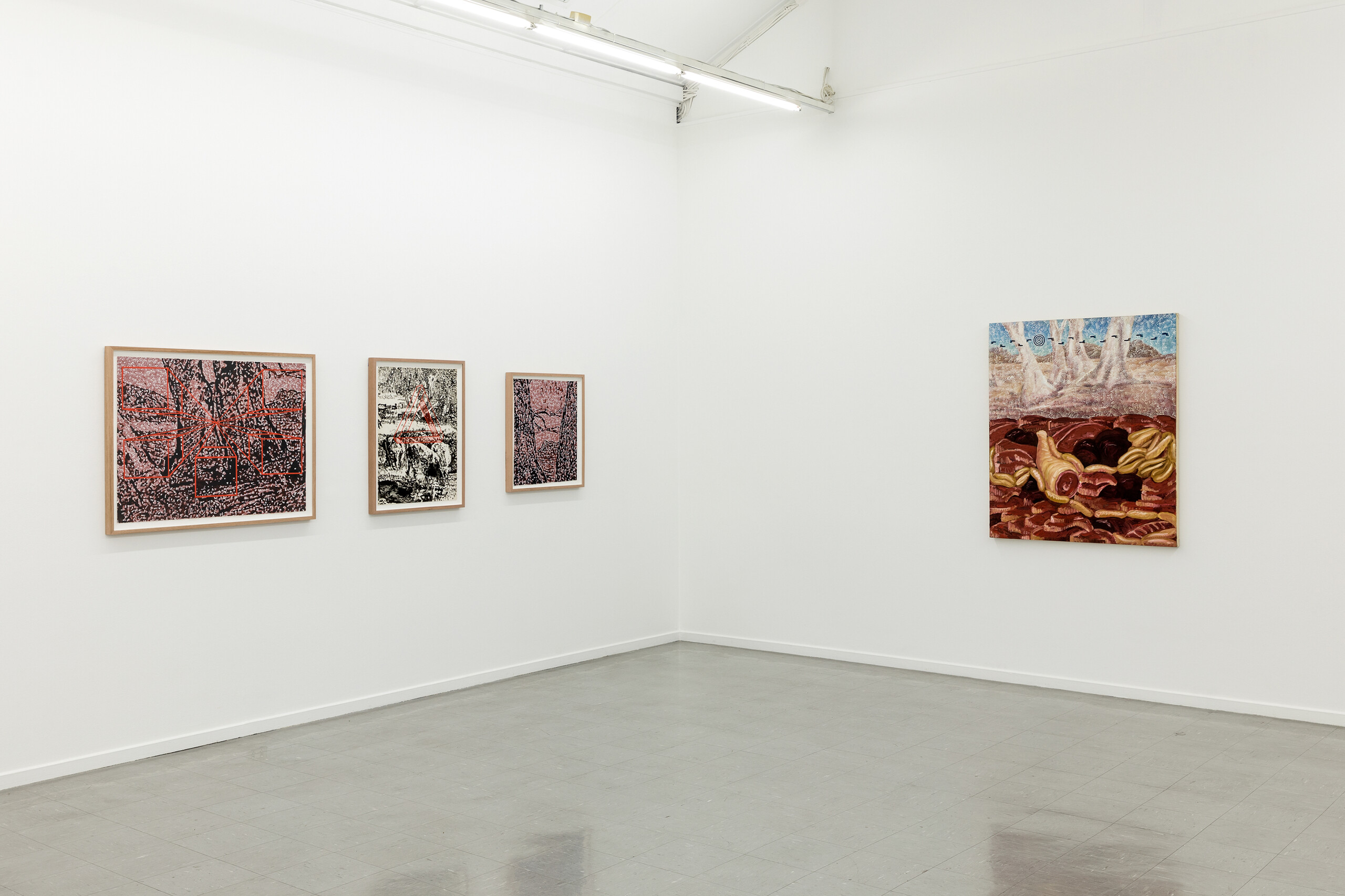 Installation view of Gordon Bennett, This World Is Not My Home, Sutton Gallery, 2023
