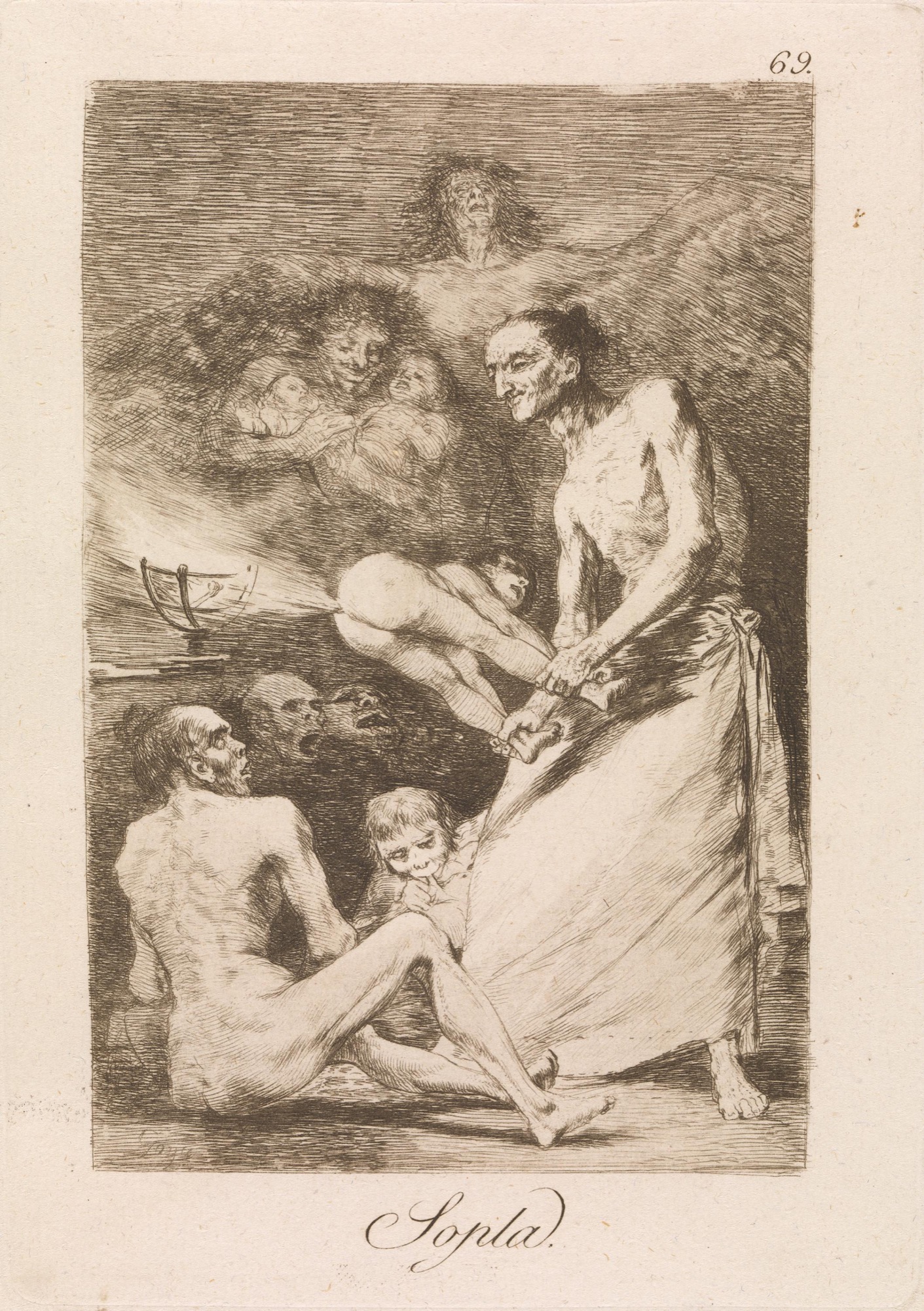 Francisco Goya y Lucientes, <em>Sopla (Blow)</em>, plate 69 from <em>Los Caprichos (The Caprices)</em> series (1797–98), published 1799.