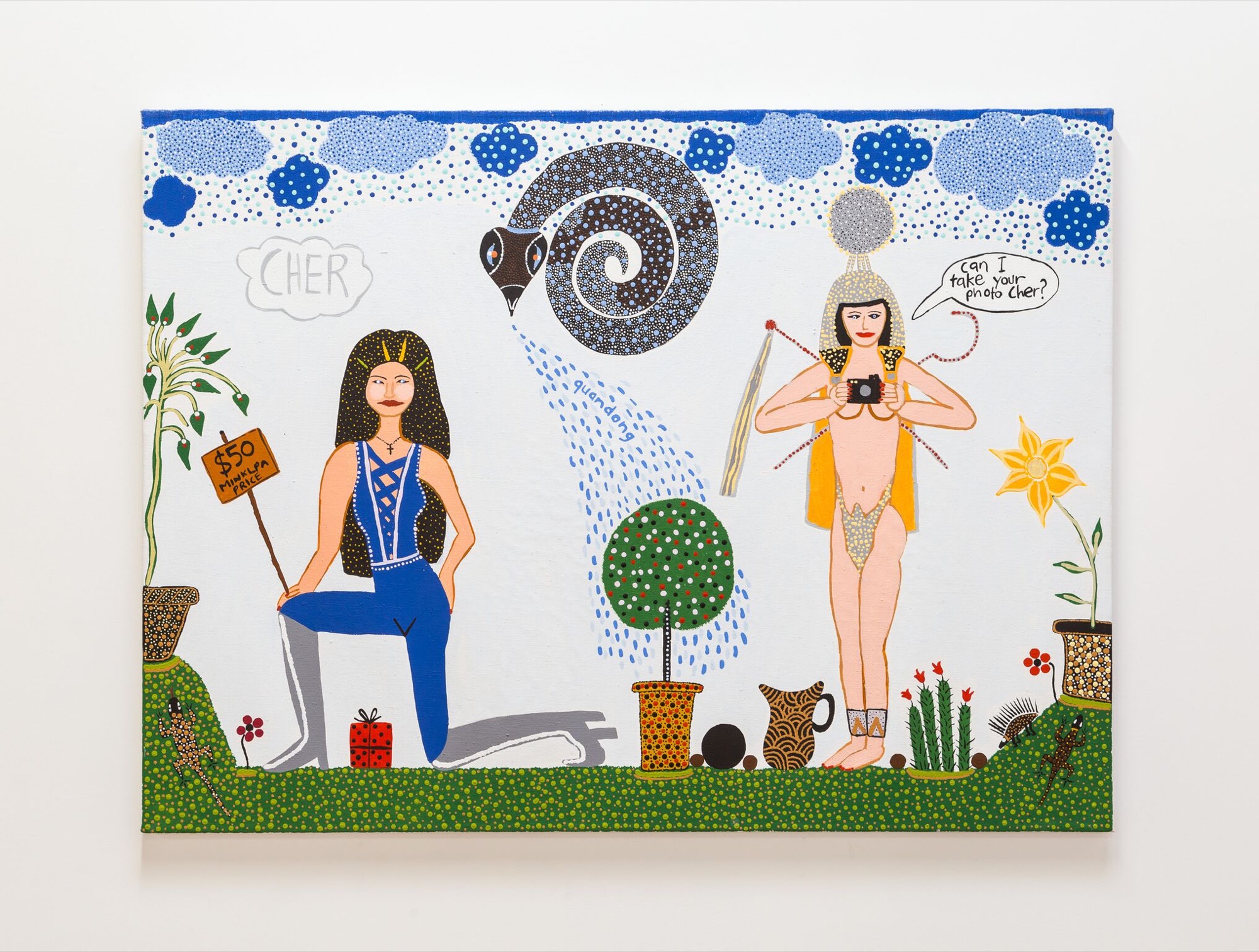 Kaylene Whiskey, <em>Cher and the Water Snake</em>, 2017, acrylic on linen. Courtesy of Sims Dickson Collection, NSW. Photo: André Piguet.
