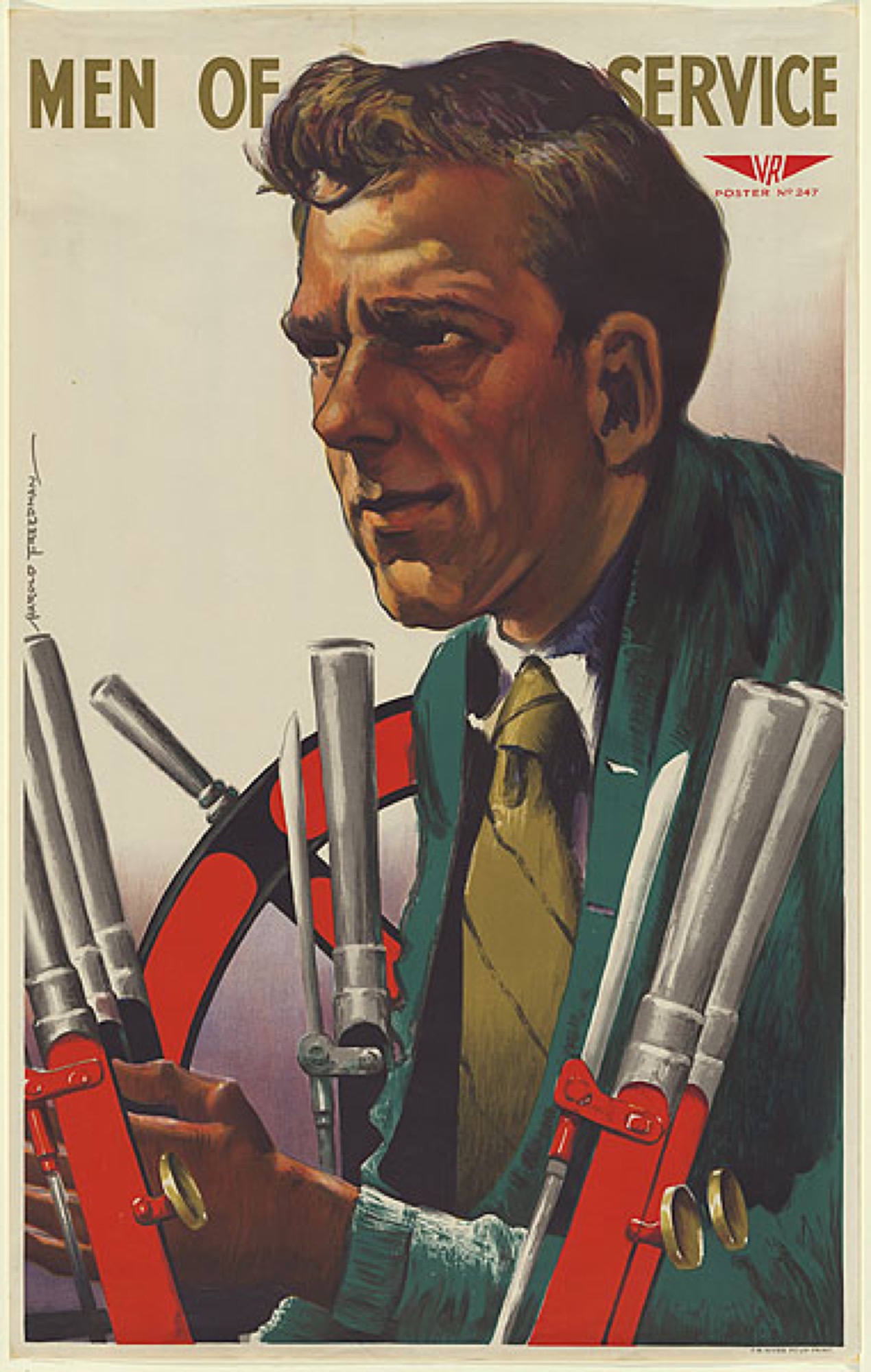 <em>Men of Service: The Signal Man</em>, 1947, lithograph, printed in colour inks, from multiple plates, 99.5 x 61.5 cm (printed image), Collection: National Gallery of Australia, Canberra