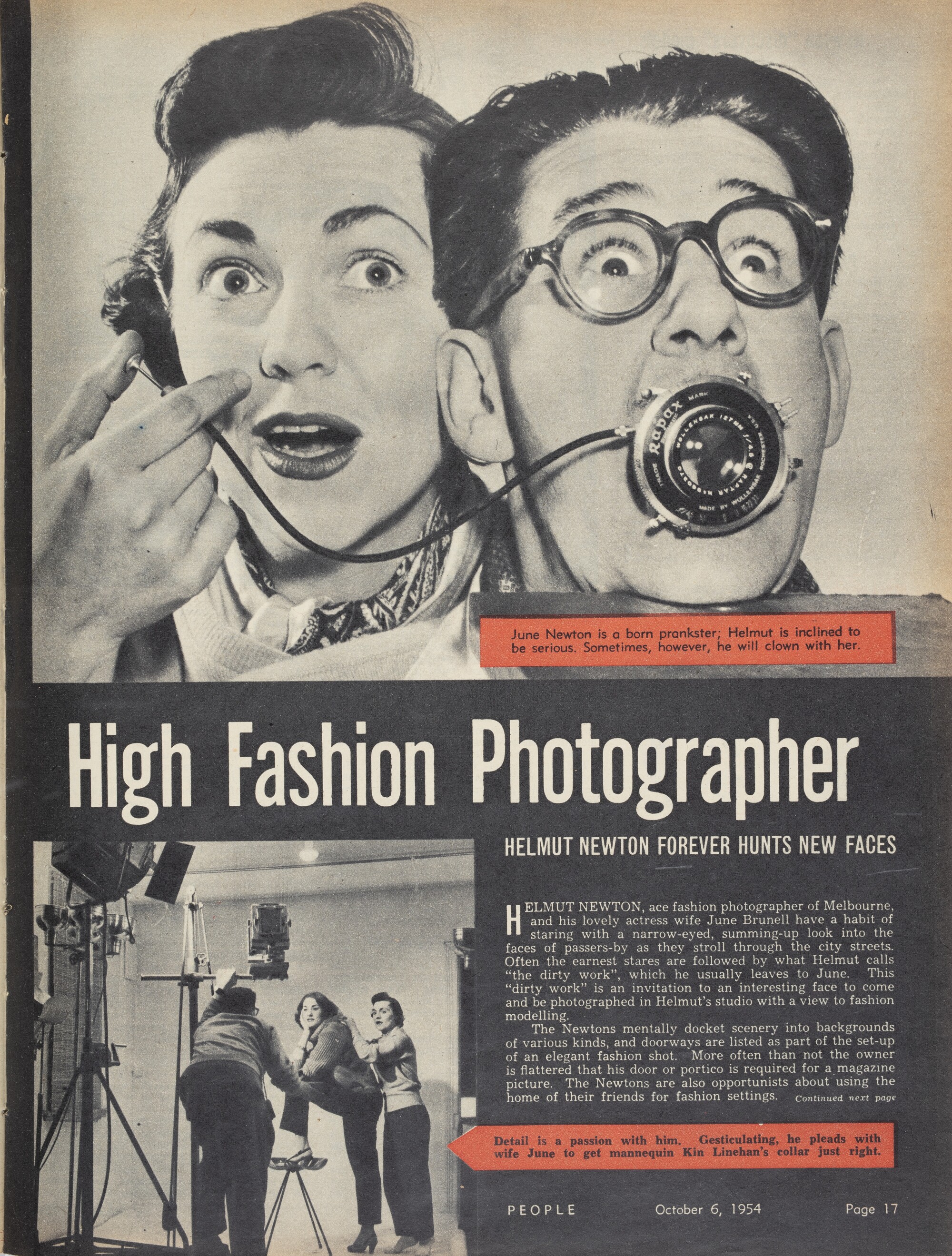 ​​”High Fashion Photographer”, People, October 6, 1954, page 17, courtesy of the Mitchell Library, State Library of New South Wales, FA920.09/1.