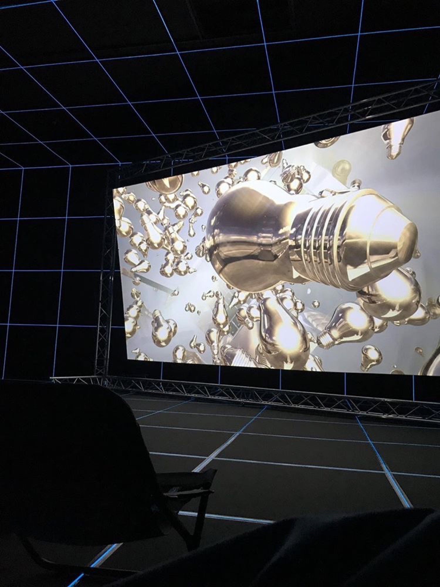 Hito Steyerl, <em>Factory of the Sun,</em> 2015. Installation view at National Gallery of Victoria. Photo: Anador Walsh.