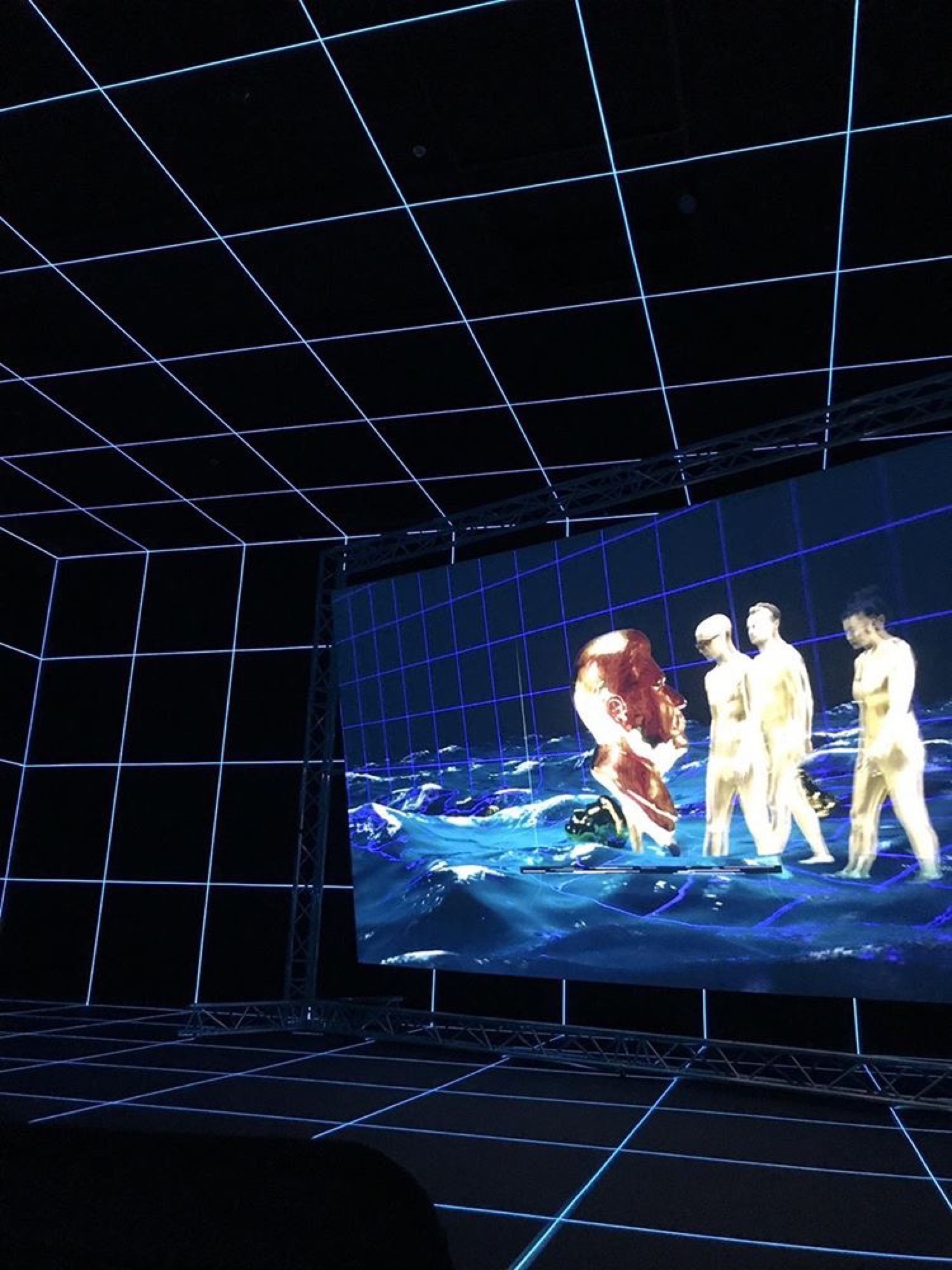 Hito Steyerl, <em>Factory of the Sun,</em> 2015. Installation view at National Gallery of Victoria. Photo: Anador Walsh.