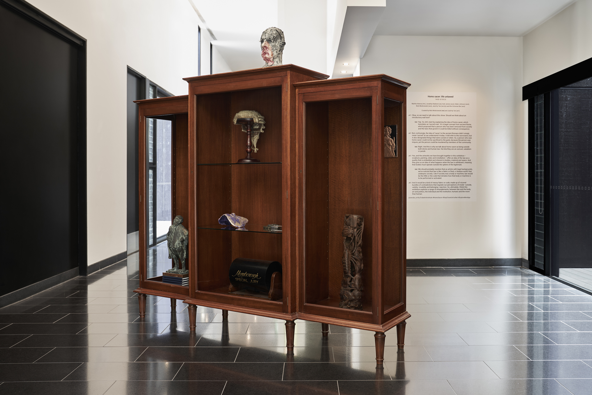 <em>Items from the Victorian Bar</em>, c. 1930 – c. 2010. Nick Modzrewski, <em>Landscape painter</em> (atop cabinet), 2022. Courtesy the artist and COMA Gallery. Photo: Leon Schoots