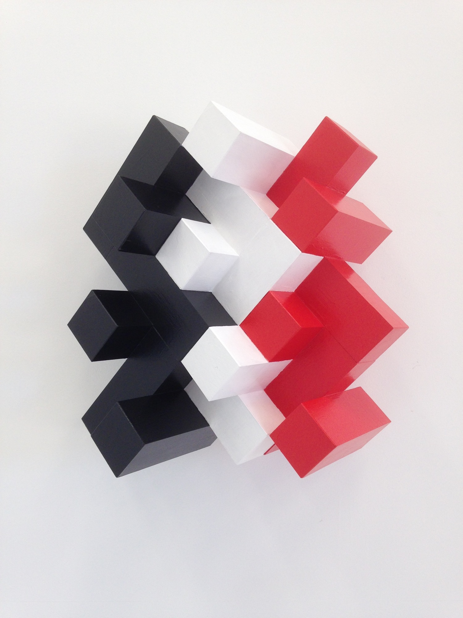 Nigel Lendon, 2016: 2 Model: Cluster (#6), 9 modules, acrylic on pinus radiate, wall mounted.