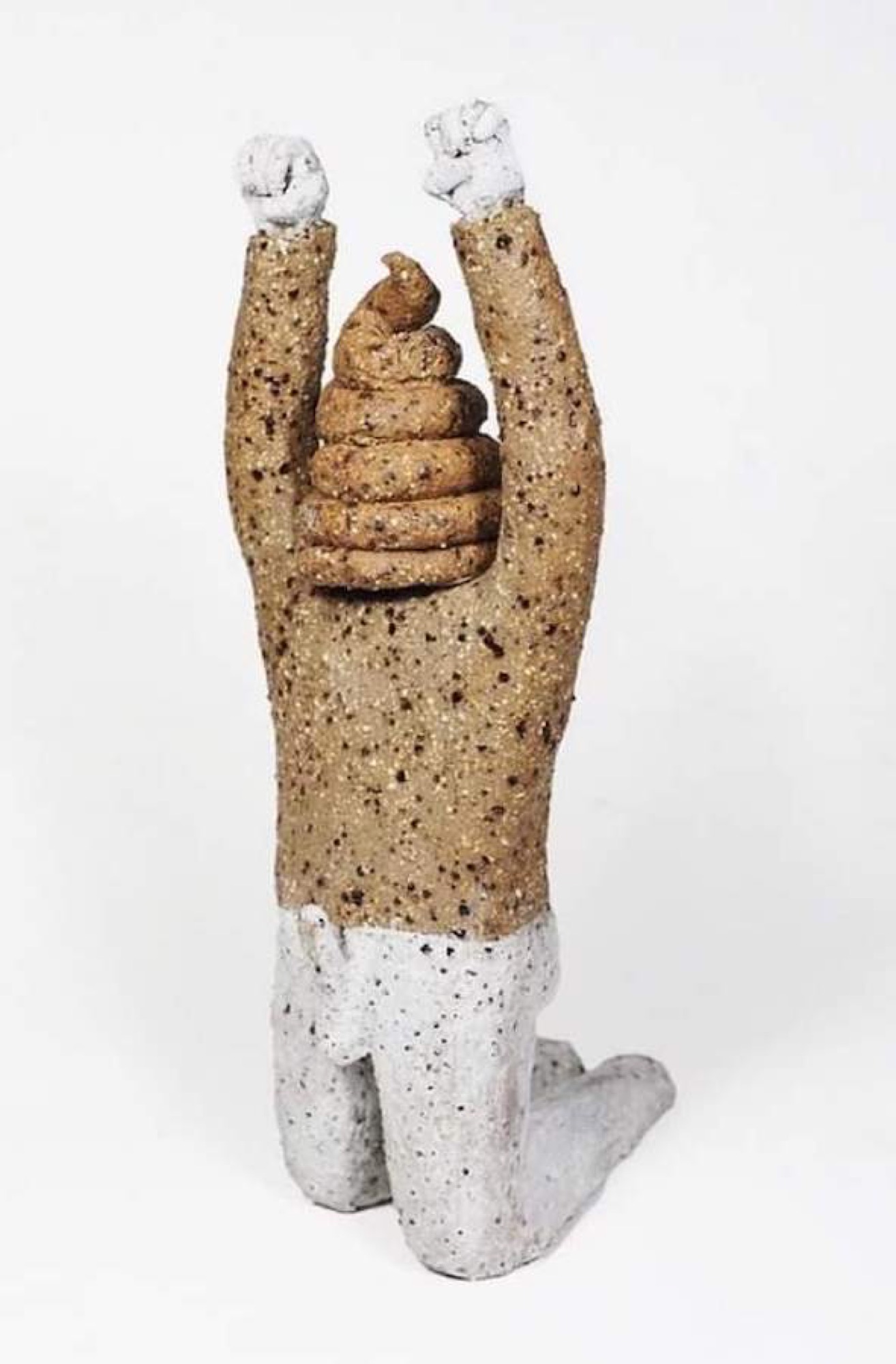 EJ Son, 만세_/<em>반성</em>:_<em>Hooray for self reflection</em>, buff raku trachyte stoneware with porcelain slip, 16 x 8 x 10 cm, sourced from the artist&#39;s Instagram.