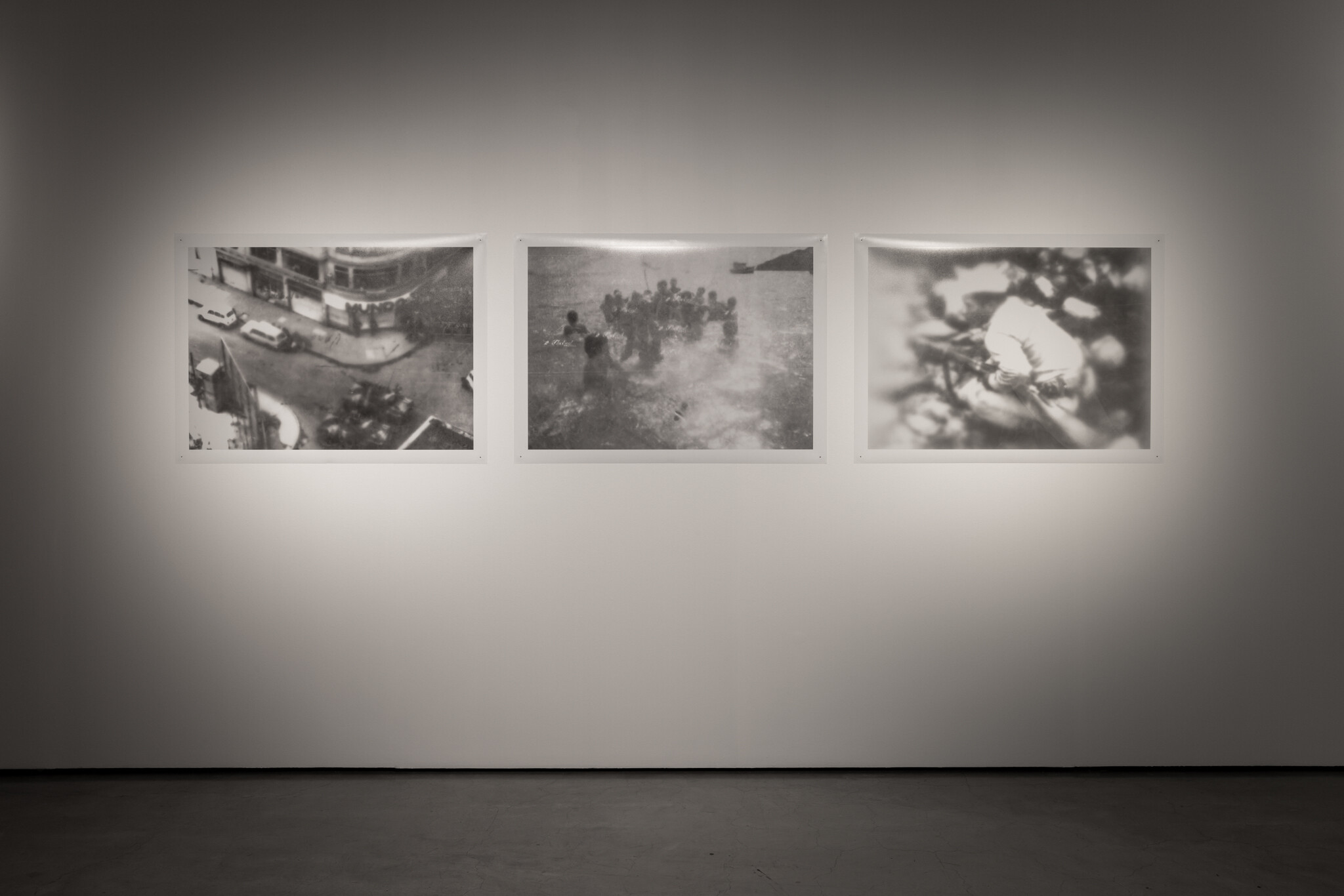 <p>L-R: Claudia Nicholson, <em>Palace of Justice siege 1985</em>; <em>Santa Marta 2008</em>; <em>Amnesty of Rojas Pinilla 1953 #2</em>, 2024. Archival pigment prints, 81 x 110 cm each. From Claudia Nicholson, <em>If The Mountain Is Burning, Let It Burn</em>, 2024. Installation view, UTS Gallery. Courtesy the artist and UTS Gallery. Photo: Jacquie Manning</p>