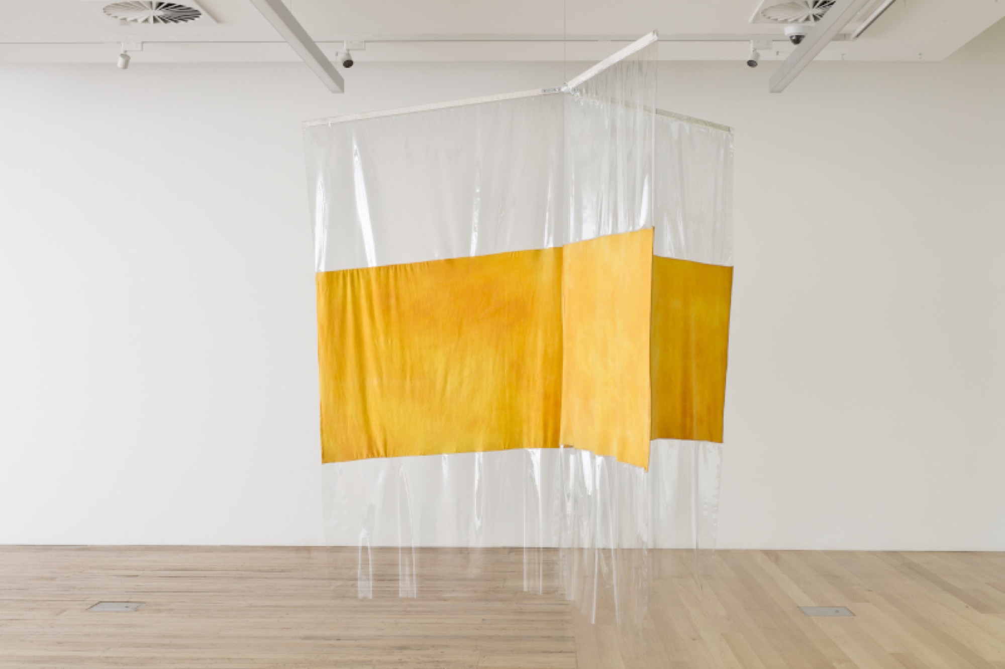 Briony Galligan, Opening appearance 2016/19, flannelette, PVC, cotton, pine, acrylic, mirror ball motor and aluminium fixings. Photograph: Matthew Stanton.