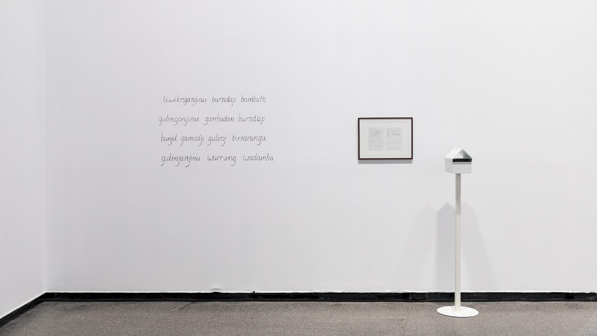 James Nguyen and Nguyễn Thị Kim Nhung, <em>Vietnamese Acknowledgement of Country</em> 2017; James Nguyen, <em>Spirit house</em> 2023, installation views, Australian Centre for Contemporary Art, Melbourne. Photograph: Andrew Curtis