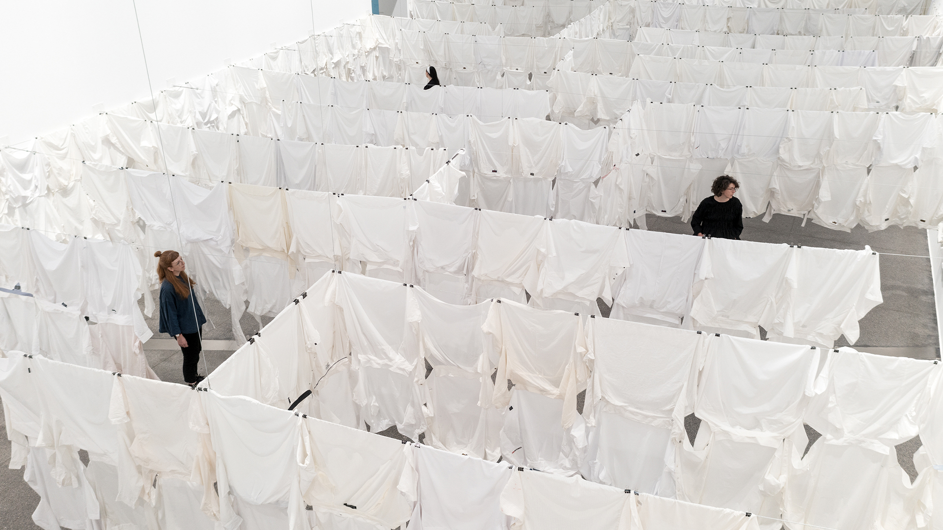 James Nguyen and Budi Sudarto, <em>White shirt installation</em> 2023 (detail), installation view, Australian Centre for Contemporary Art, Melbourne. Courtesy the artists. Photograph: Andrew Curtis