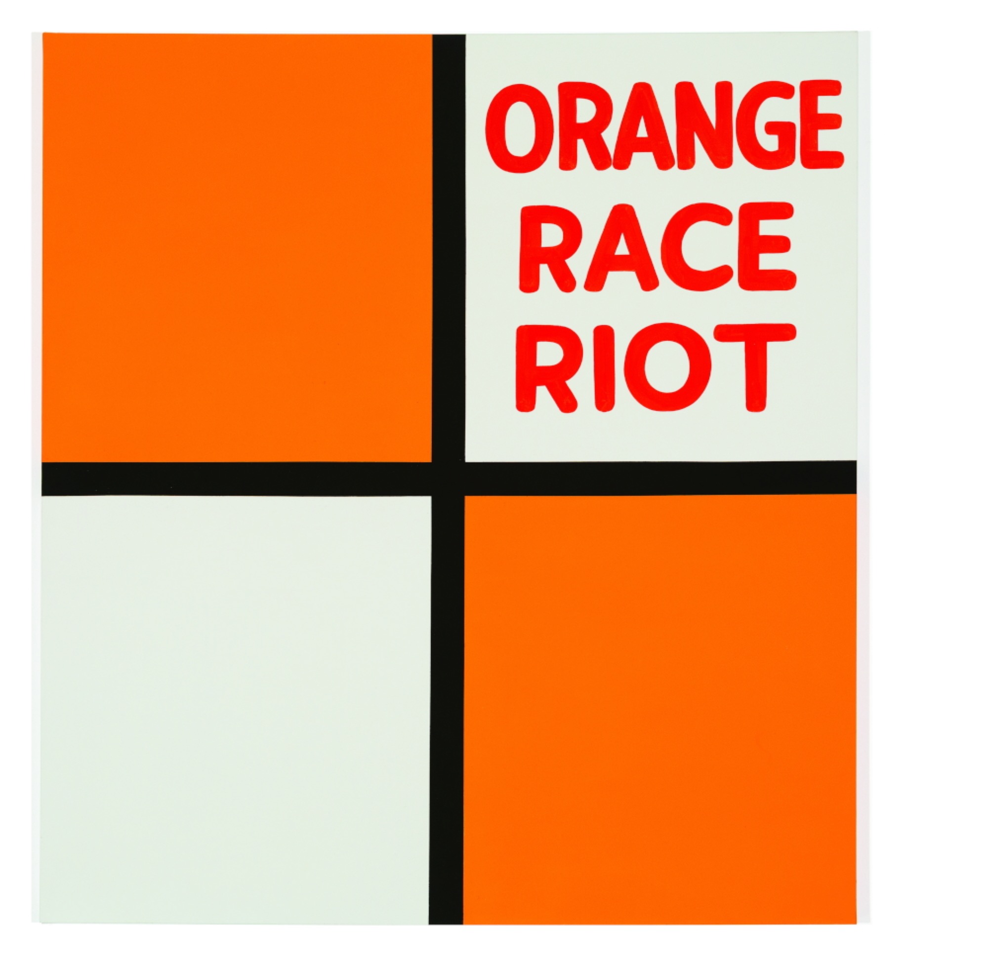 Janet Burchill, <em>Orange Race Riot</em> 1998, synthetic polymer paint on canvas, 183 x 168 cm, Collection of Anna and Morry Schwartz.