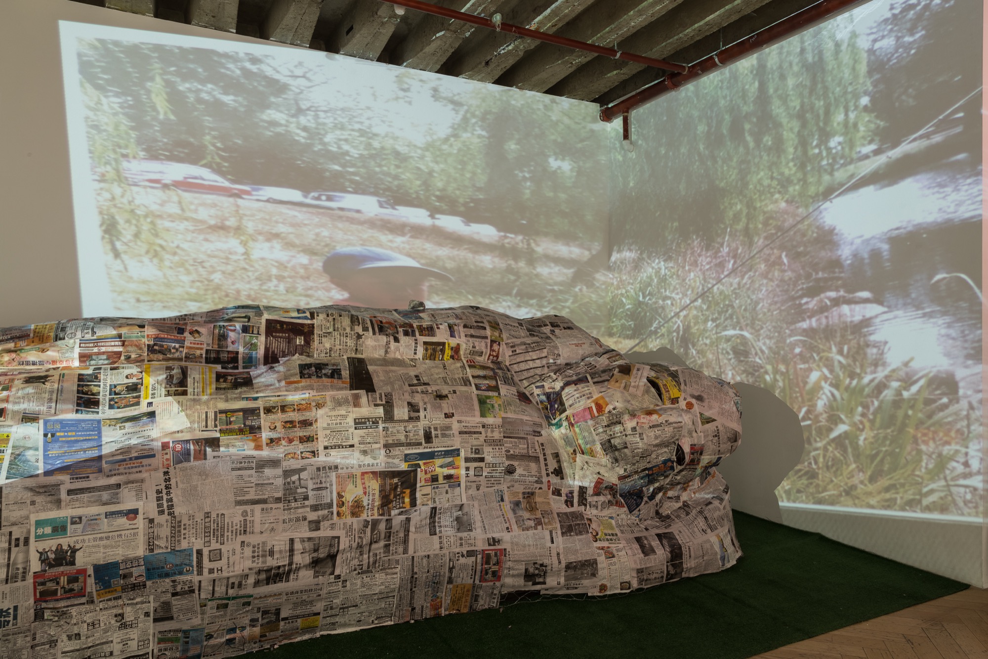 Jason Phu, <em>My Parents Met at the Fish Market</em>, 2017. Installation image, Westspace. Photo credit: Christo Crocker.