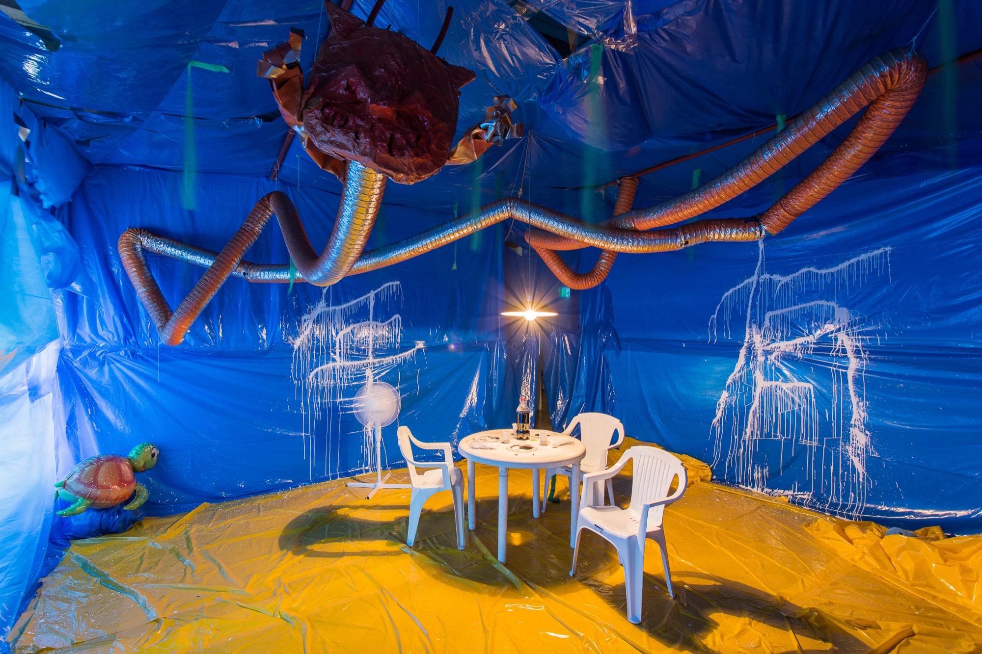 Jason Phu, <em>My Parents Met at the Fish Market</em>, 2017. Installation image, Westspace. Photo credit: Christo Crocker.