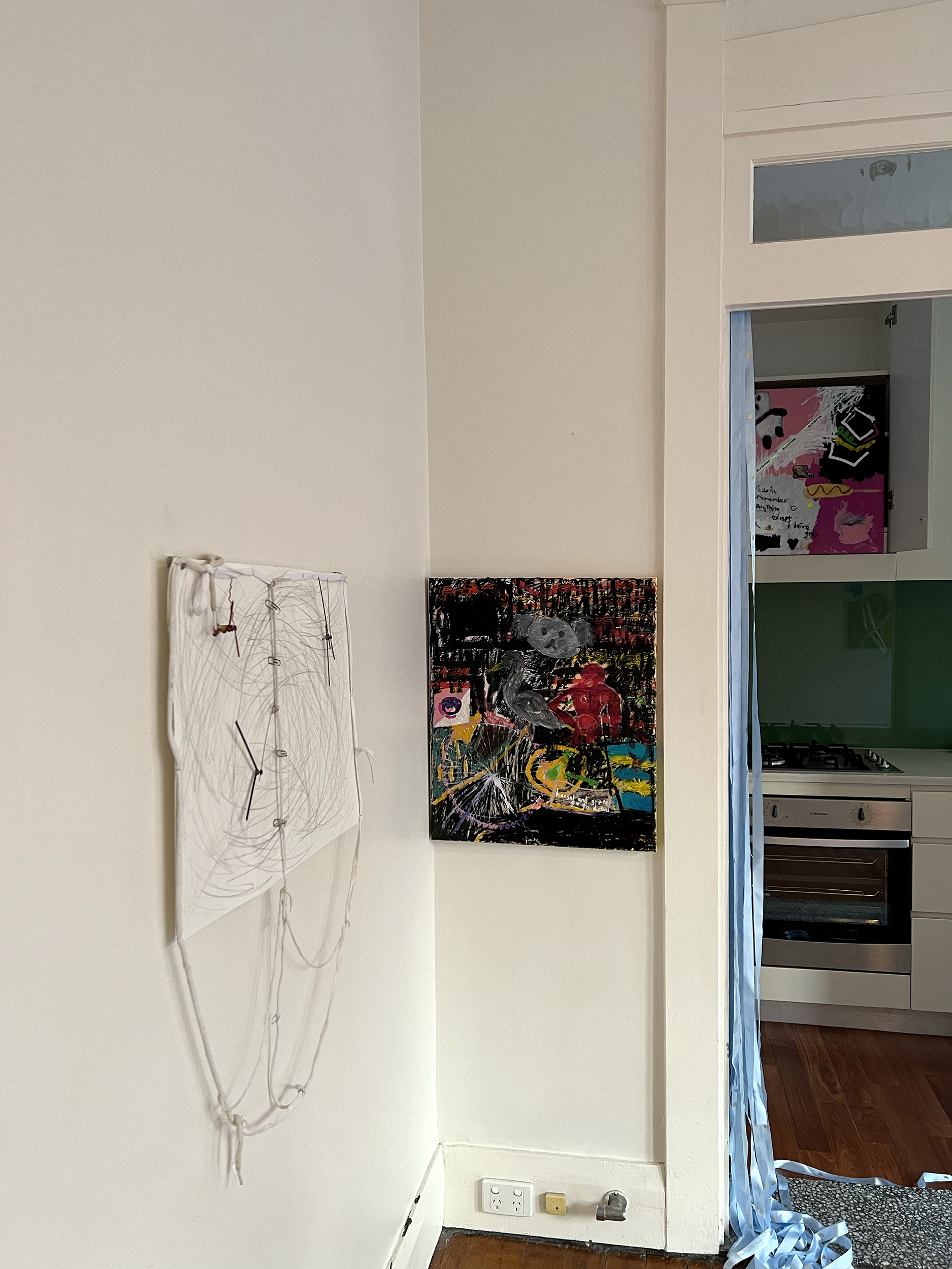 Installation view: Jemi Gale, <em>donut king (paintings about love)</em>, 2022, Suite7a. Image courtesy of Suite7a