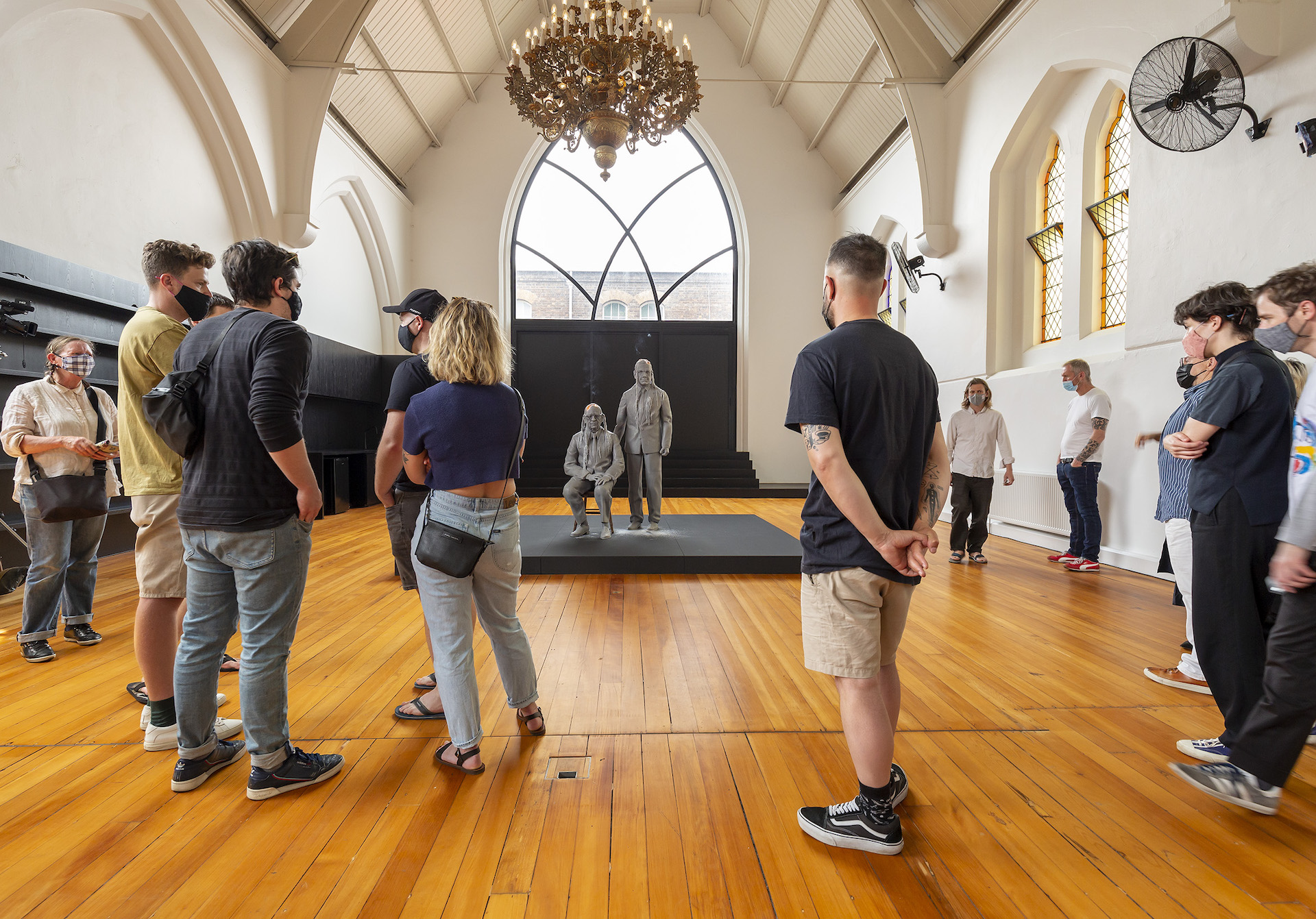Jeremy Deller, <em>Father and Son</em>, 2021, time-based sculptural installation, wax, wood, wick and flame. Comissioned by ACCA. Courtesy of the artist and The Modern Institute, Glasgow. Photo: Christian Capurro.