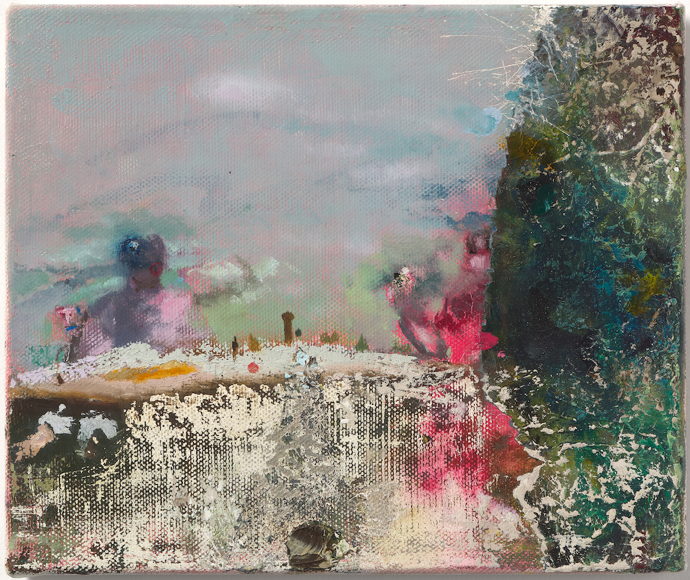 Jonathan Walker, <em>Two ladies at a table in Tuscany</em>, 2017, oil on linen, 30 x 26 cm. Courtesy the artist’s estate. Photo: Christo Crocker