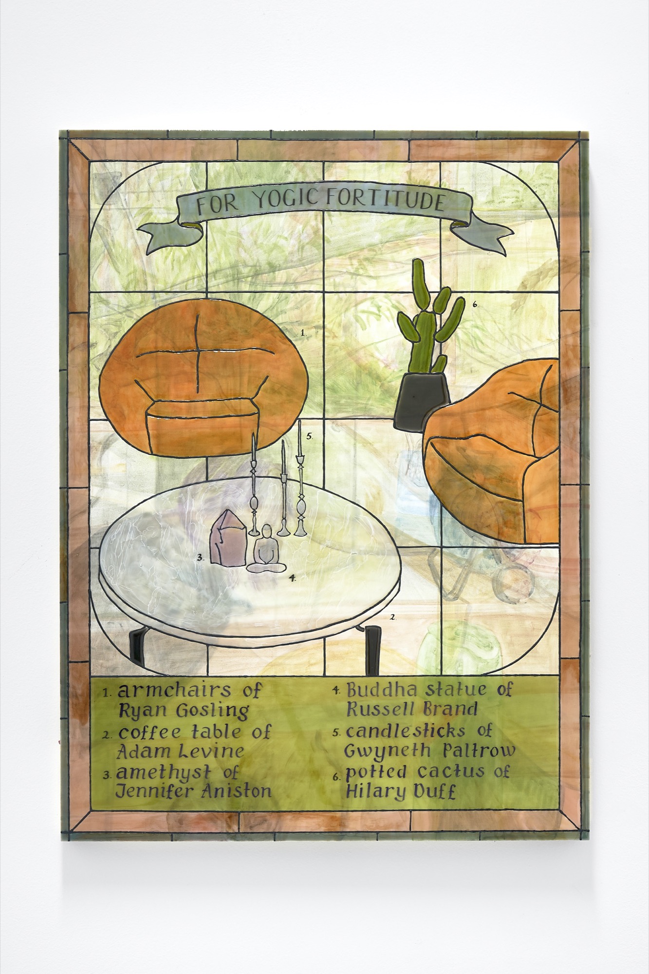 Kaijern Koo, <em>for yogic fortitude</em>, 2020, oil paint, resin, alcohol ink, simulated liquid leading and found objects on plywood and pine, 81 x 60.5 x 4.8cm, Daine Singer. Courtesy of Daine Singer. Photo: Aaron Christopher Rees
