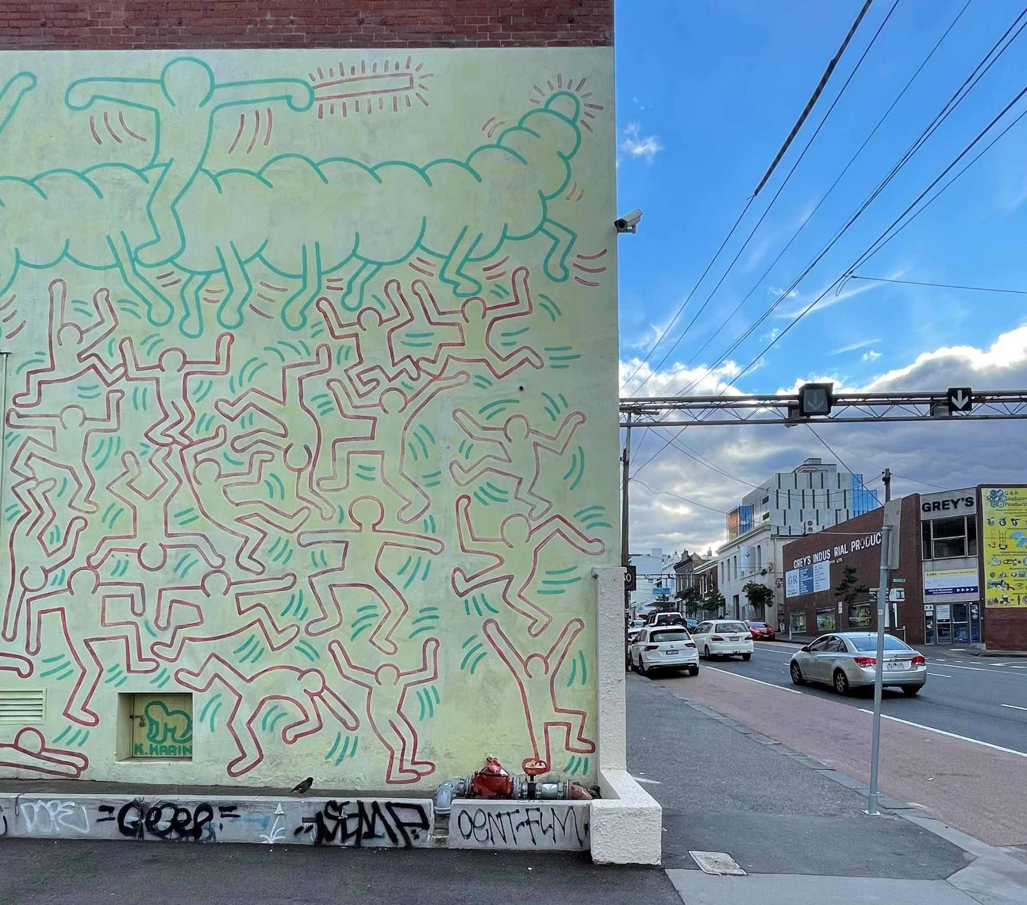 Keith Haring mural, 1984, former Collingwood Technical School, Johnston Street. Photo: Chris Cottrell