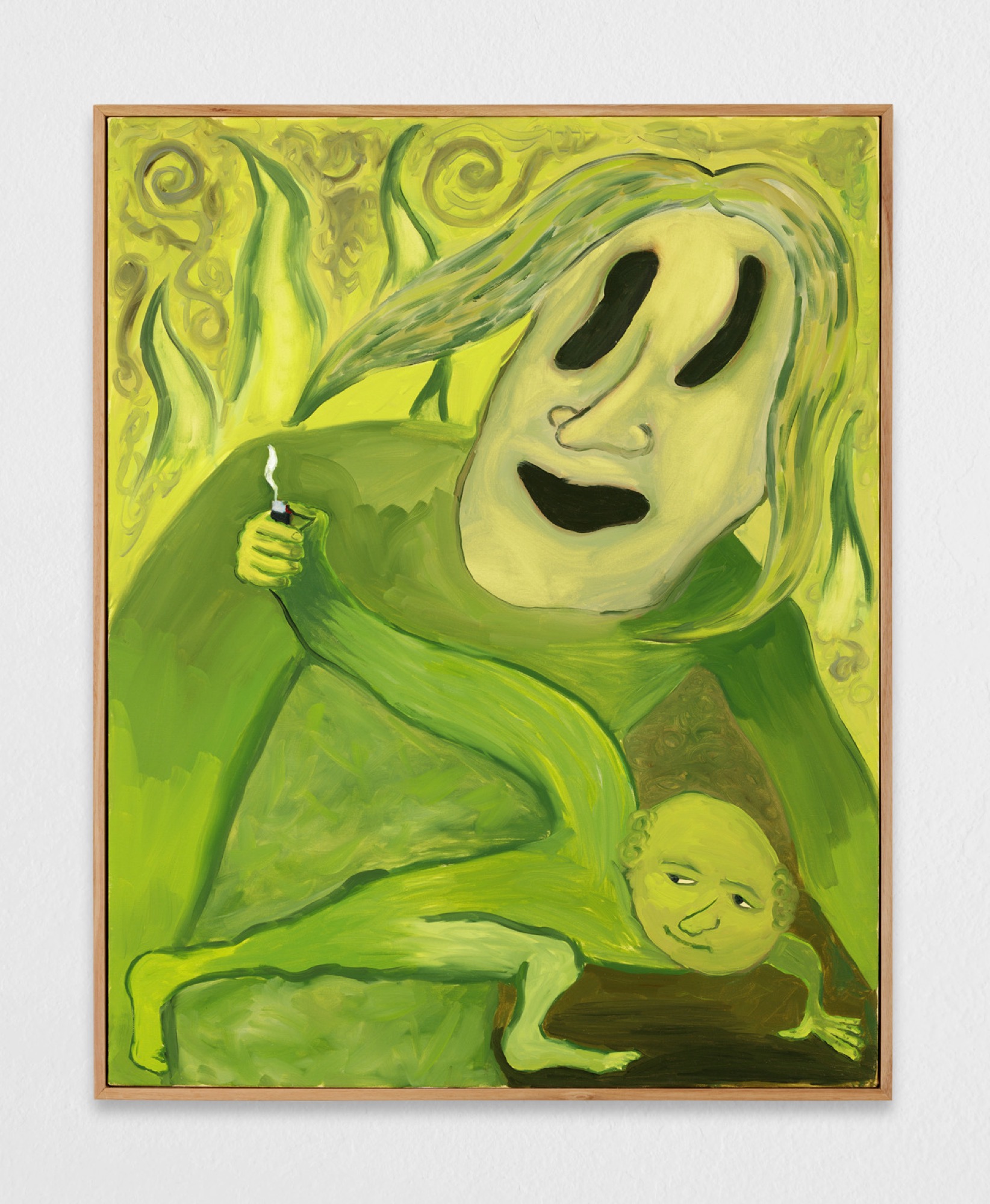 Kieren Seymour, <em>Bitcoin Showing Autism the Flame</em>, 2021, oil on canvas, 103 × 84 cm, courtesy the artist. Photo: Sigurvin Pálsson.