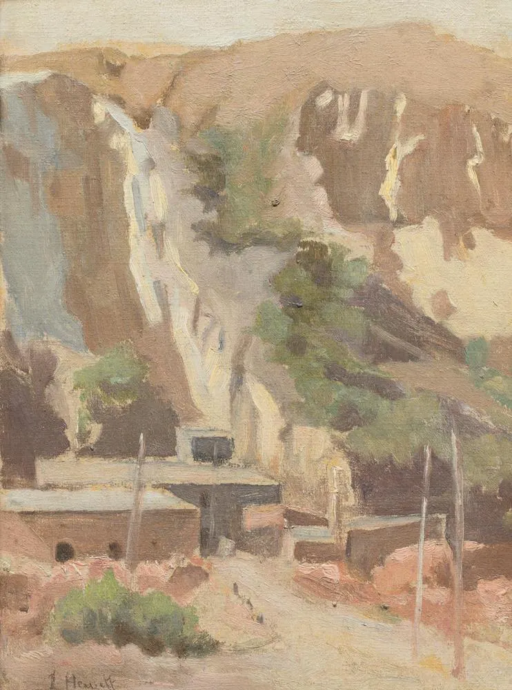 Irene Hewett, <em>Black Hill, Ballarat</em>, 1930s, oil on canvas, 31.0 x 23.4 cm, Art Gallery of Ballarat. Gift of the artist, 1937. Conserved with a donation from Anne Beggs-Sunter under the Adopt an Artwork program, 2021.