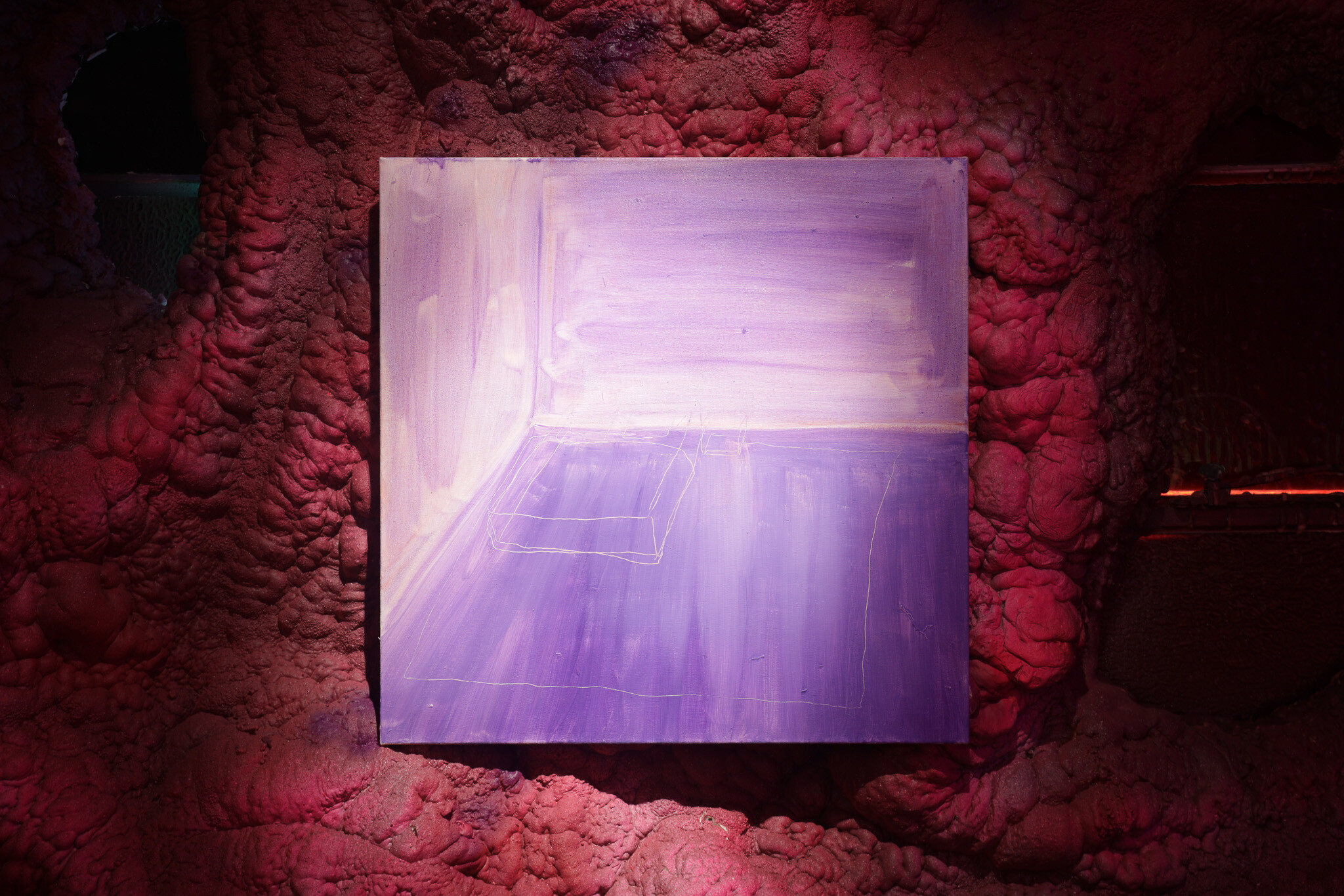 <p>Evie Poggioli, <em>Essential Oil Sleep Blend,</em> 2025, acrylic on canvas, Suicidal Oil Piglet: The Womb. Photo: Joseph Doggett-Williams</p>