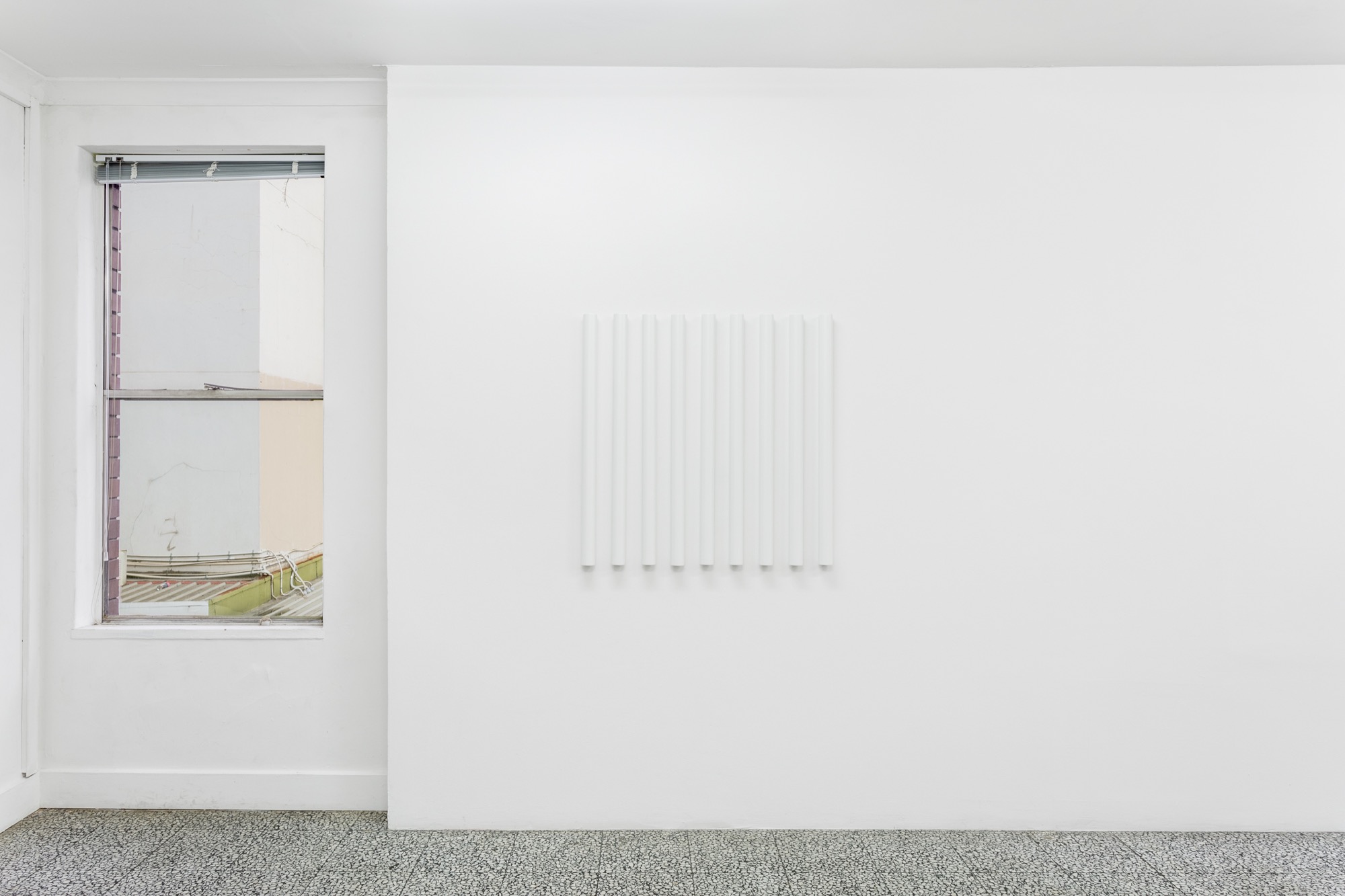 Lucina Lane / Nigel Lendon, <em>Untitled Wall Structure 1970-2018</em>, 1970-2018, powdercoated steel, 90 x 90 x 5 cm. Photo: Christo Crocker