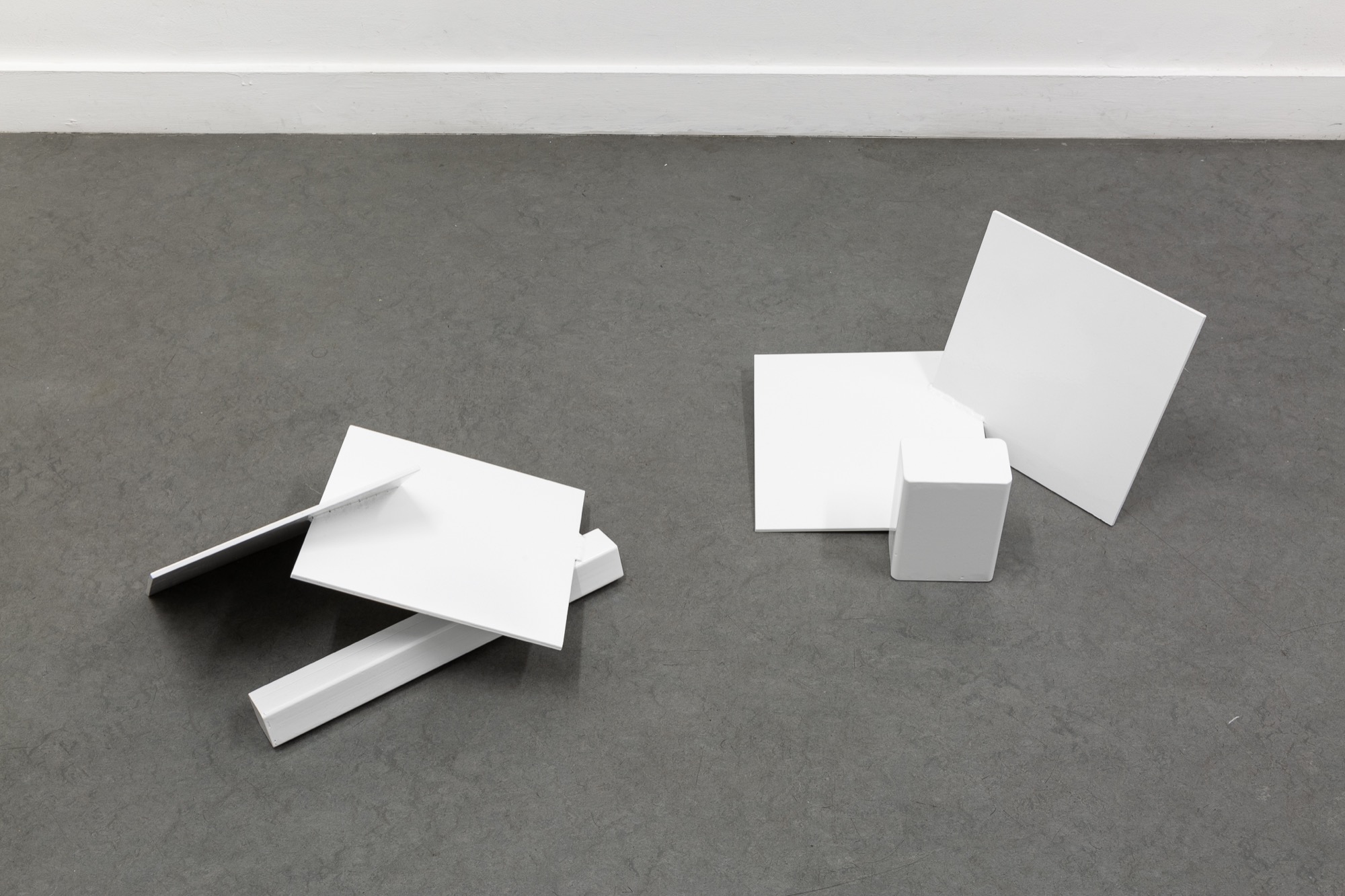 Lucina Lane / Nigel Lendon, <em>Untitled Table Sculptures 1970-2018</em>, 1970-2018, powdercoated steel, 60 x 40 x 23 cm, 54 x 31 x 52 cm. Photo: Christo Crocker