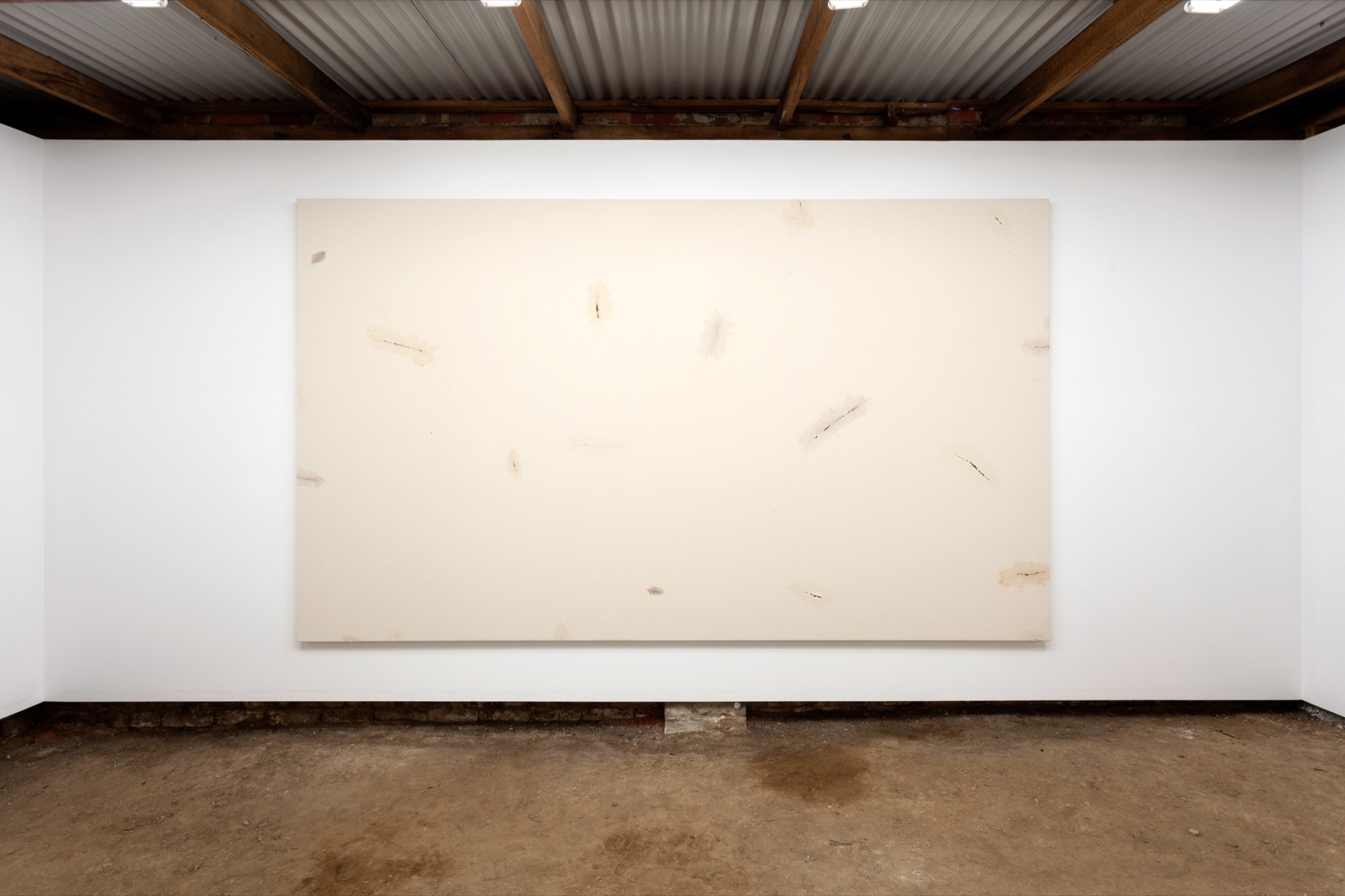 Luke Sands, <em>Untitled</em>, 2019, chewed canvas, 313 cm x 184 cm. Installation view: Guzzler, Melbourne. Photograph: the artist, courtesy the artist.