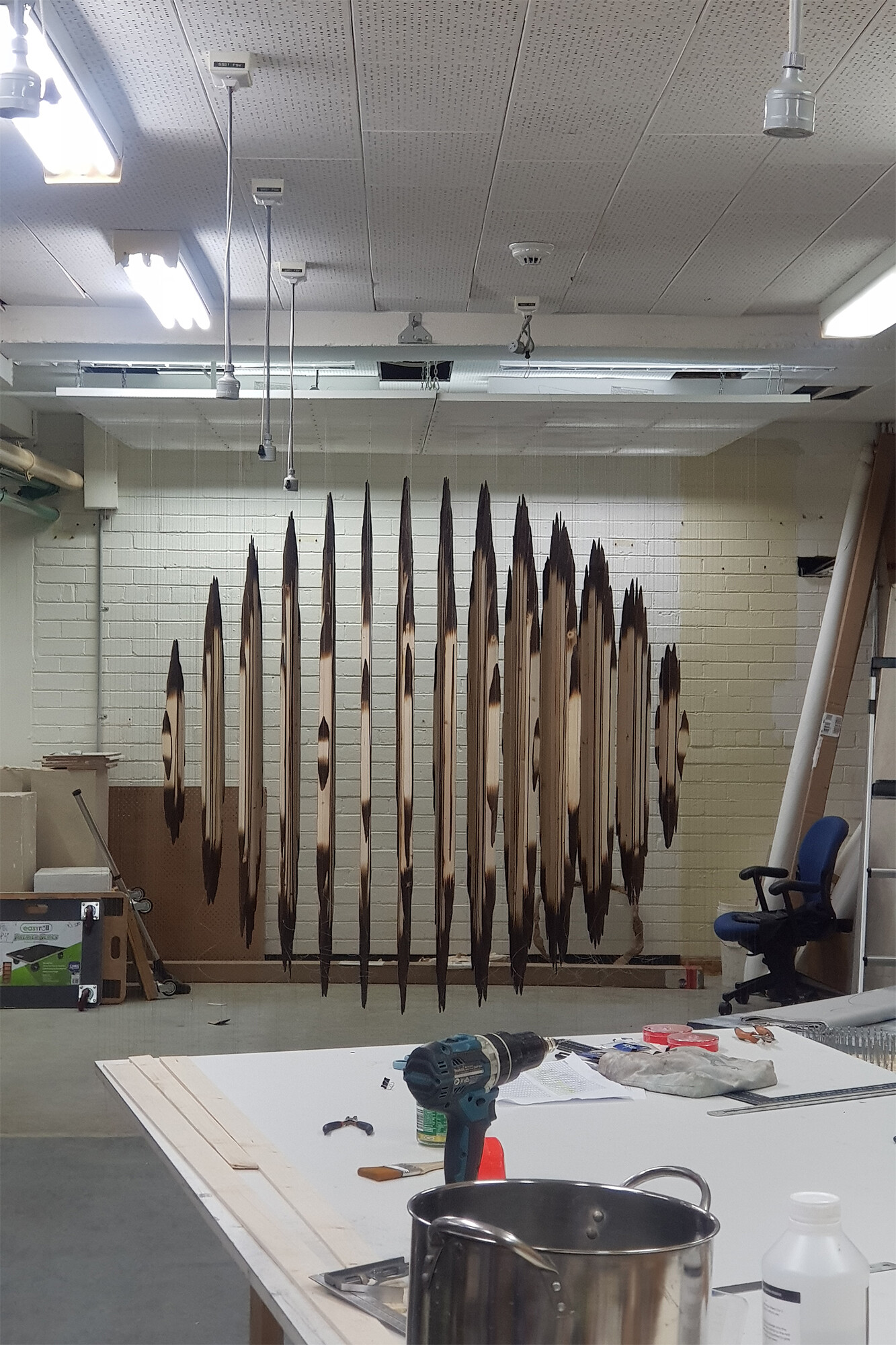 <p><em>Ephemeral Blue</em> in the making in Makiko Ryujin’s studio workshop in the former LM Ericsson Factory. Photograph by Makiko Ryujin.</p>