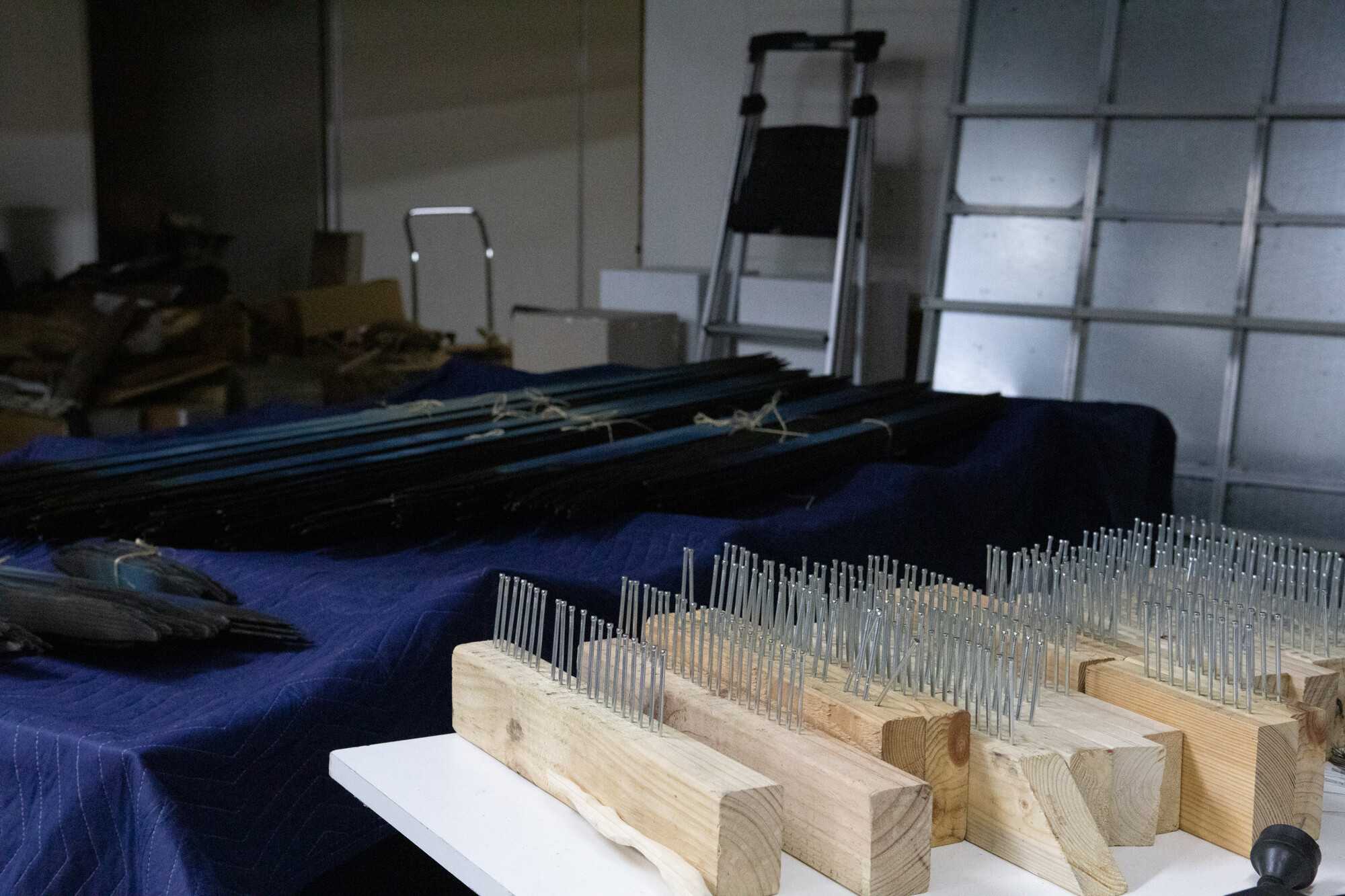 <p><em>Ephemeral Blue</em> disassembled, Makiko Ryujin’s studio workshop in the former LM Ericsson Factory. Photograph by Makiko Ryujin.</p>