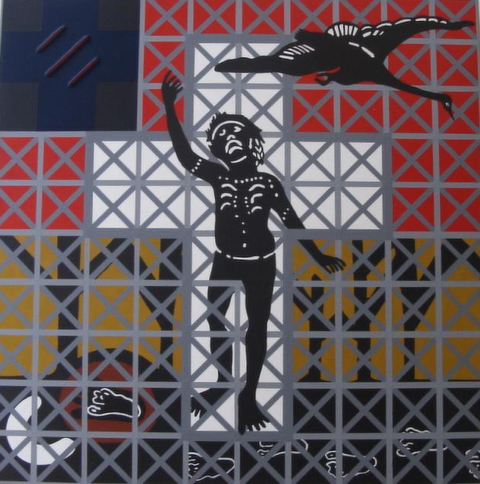 <p>Gordon Bennett, <em>Home Décor (Preston + De Stijl = Citizen) Black Swan of Trespass</em> (1996). Image courtesy Sutton Gallery and Leanne Bennett.</p>