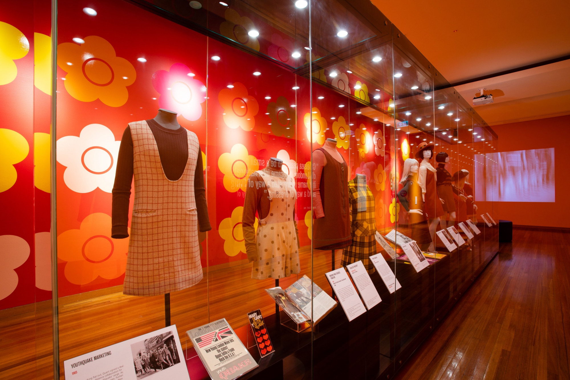 Installation shot from <em>Mary Quant: Fashion Revolutionary</em>, Bendigo Art Gallery, 2021. Photo: courtesy of Bendigo Art Gallery