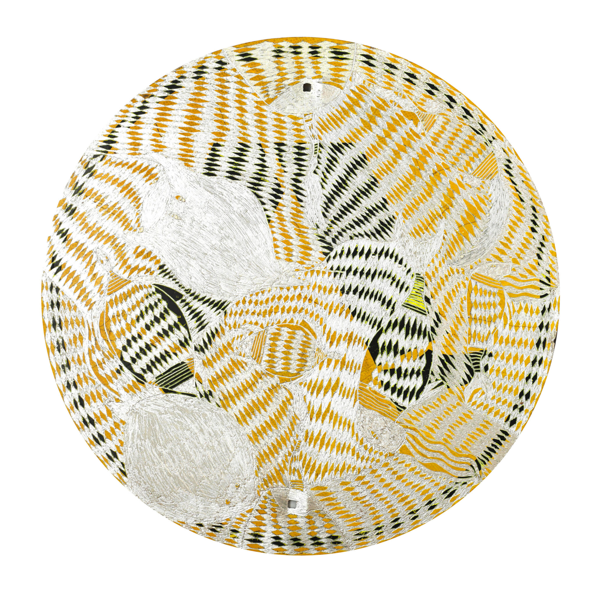 Wanapati Yunupiŋu, <em>Gurtha</em>, 2021, engraved aluminium, 75 x 75 x 4 cm. Photo: Buku-Larrŋgay Mulka Centre