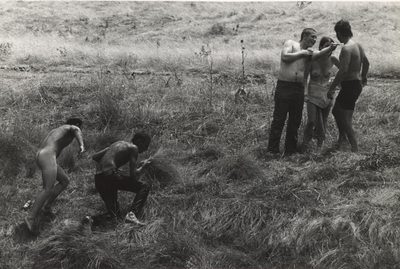 Rennie Ellis,<em> Sunbury confrontation</em>, (1974), gelatin silver photograph. National Gallery of Victoria, Melbourne. Purchased NGV Foundation, 2006 © Rennie Ellis Photographic Archive