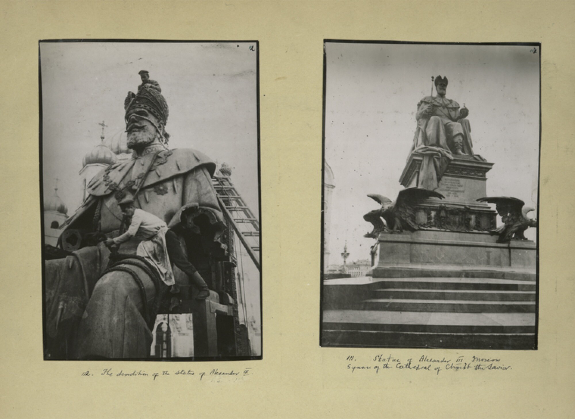 <p>Statue of Alexander III in Moscow; Demolition of the statue of Alexander III, 1923. Photo: New York Public Library</p>