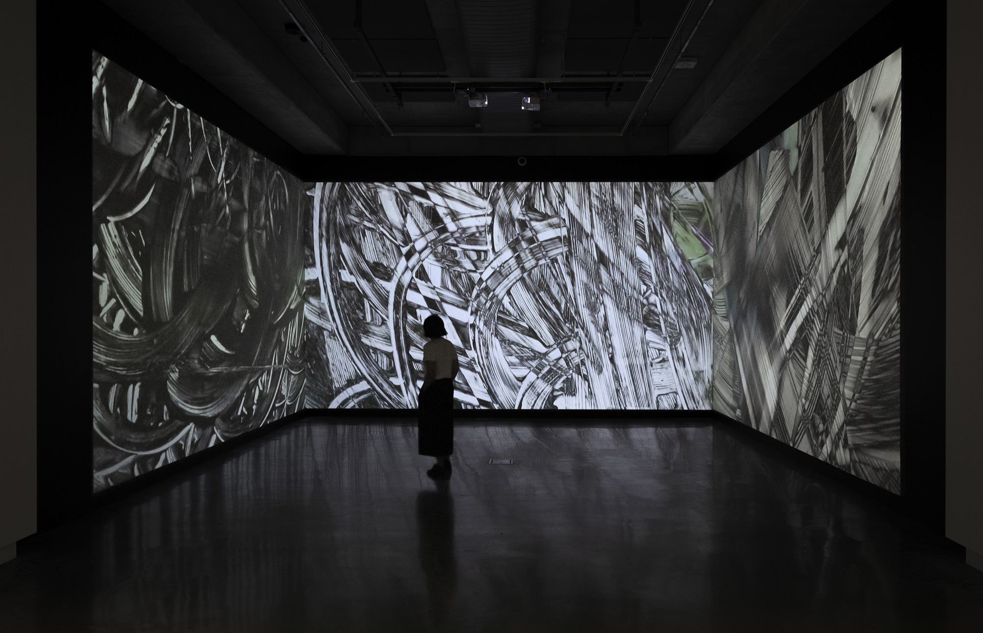 Installation view, Mira Gojak and Takehito Koganezawa, <em>The Garden of Forking Paths</em>. Image courtesy the artists and Buxton Contemporary.