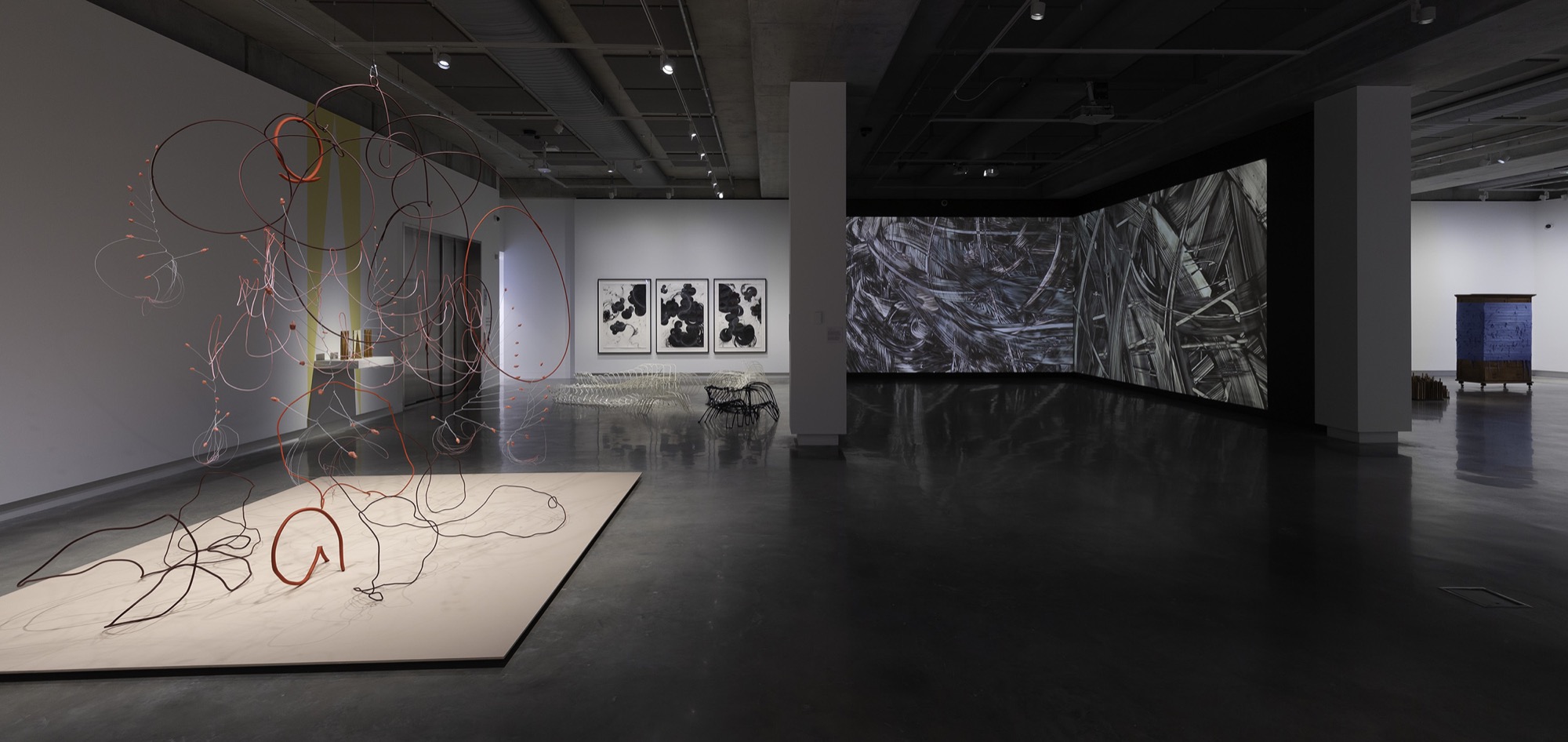 Installation view, Mira Gojak and Takehito Koganezawa, <em>The Garden of Forking Paths</em>. Image courtesy the artists and Buxton Contemporary.