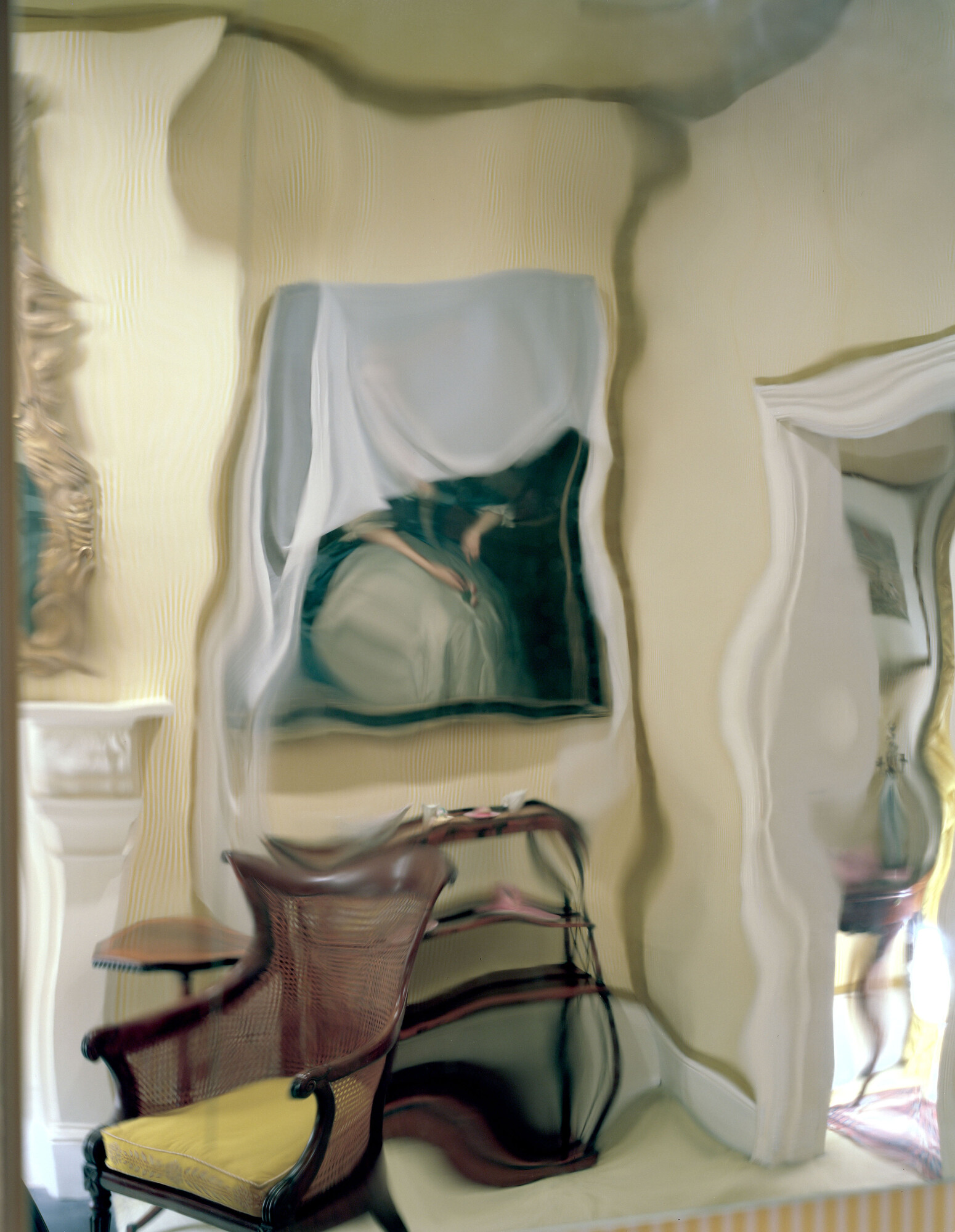 <p>Rudi Williams, <em>2013, Yellow Room: ‘Mirror, mirror II (2008-2009)’, Rosslynd Piggott ‘Murmur’ exhibition, The Johnston Collection, East Melbourne,</em> 2024, hand-printed Chromogenic print and ink on Dibond, 98.5 x 77cm. Image courtesy the artist and Sutton Gallery.</p>