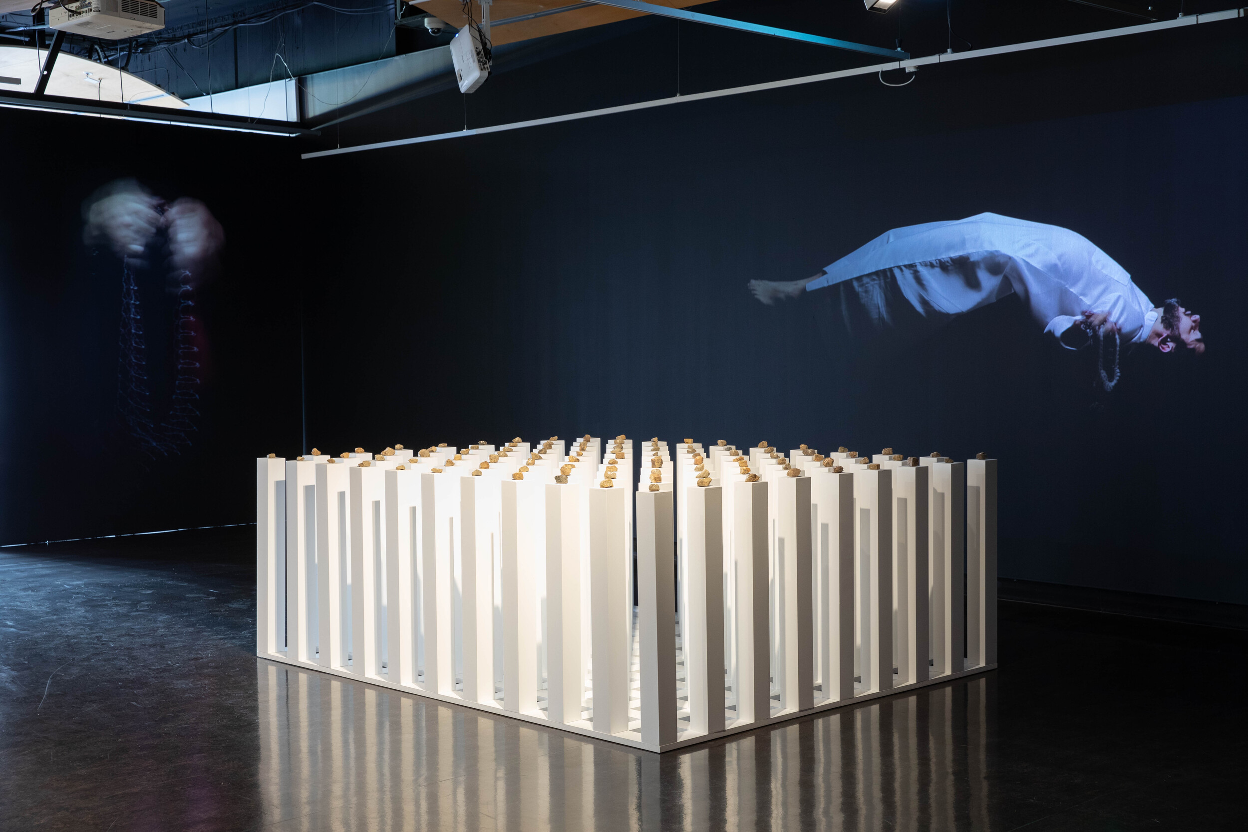 <p>Installation view of Ayman Kaake, <em>Misbaḥa / The Prayer Beads / مسبحة </em>at<em> </em>Counihan Gallery, 2025. Photo: Simon Aubor</p>