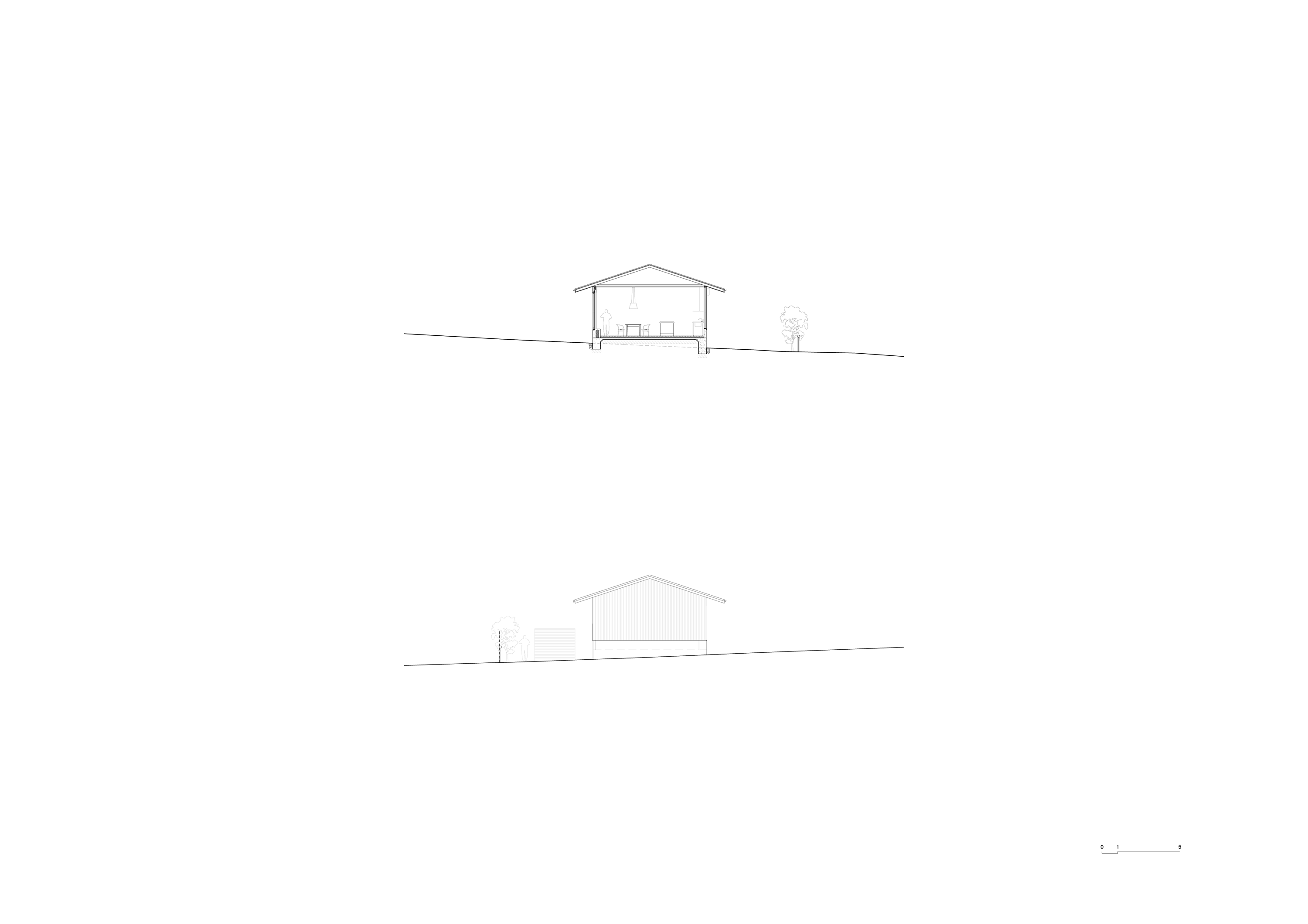 <p>Section (above) and east elevation (below) of <em>Mount Macedon House</em>. Courtesy of the architect.</p>