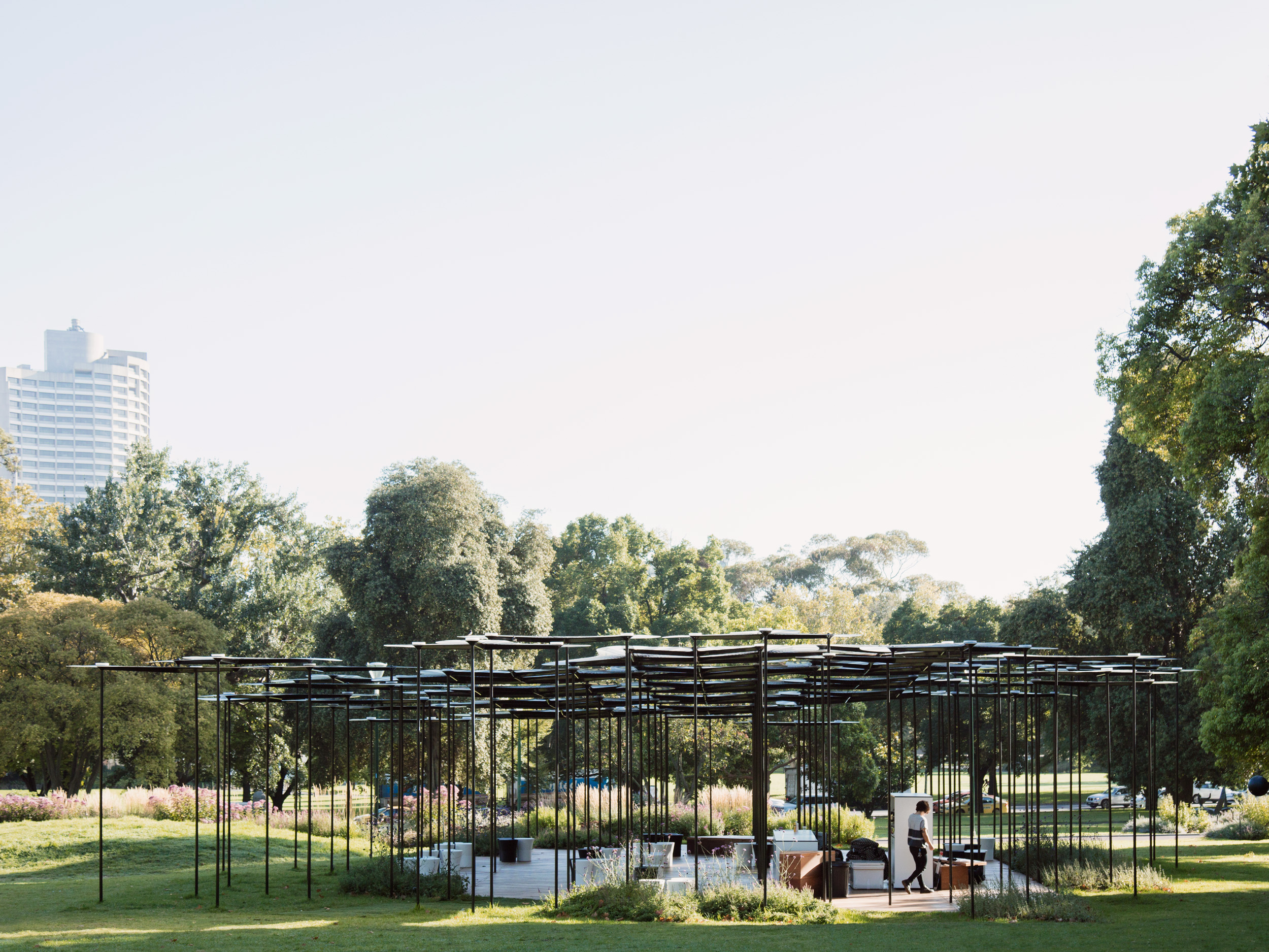 The second iteration of MPavilion in 2015 by AL_A. Photo by Rory Gardiner, courtesy of MPavilion.