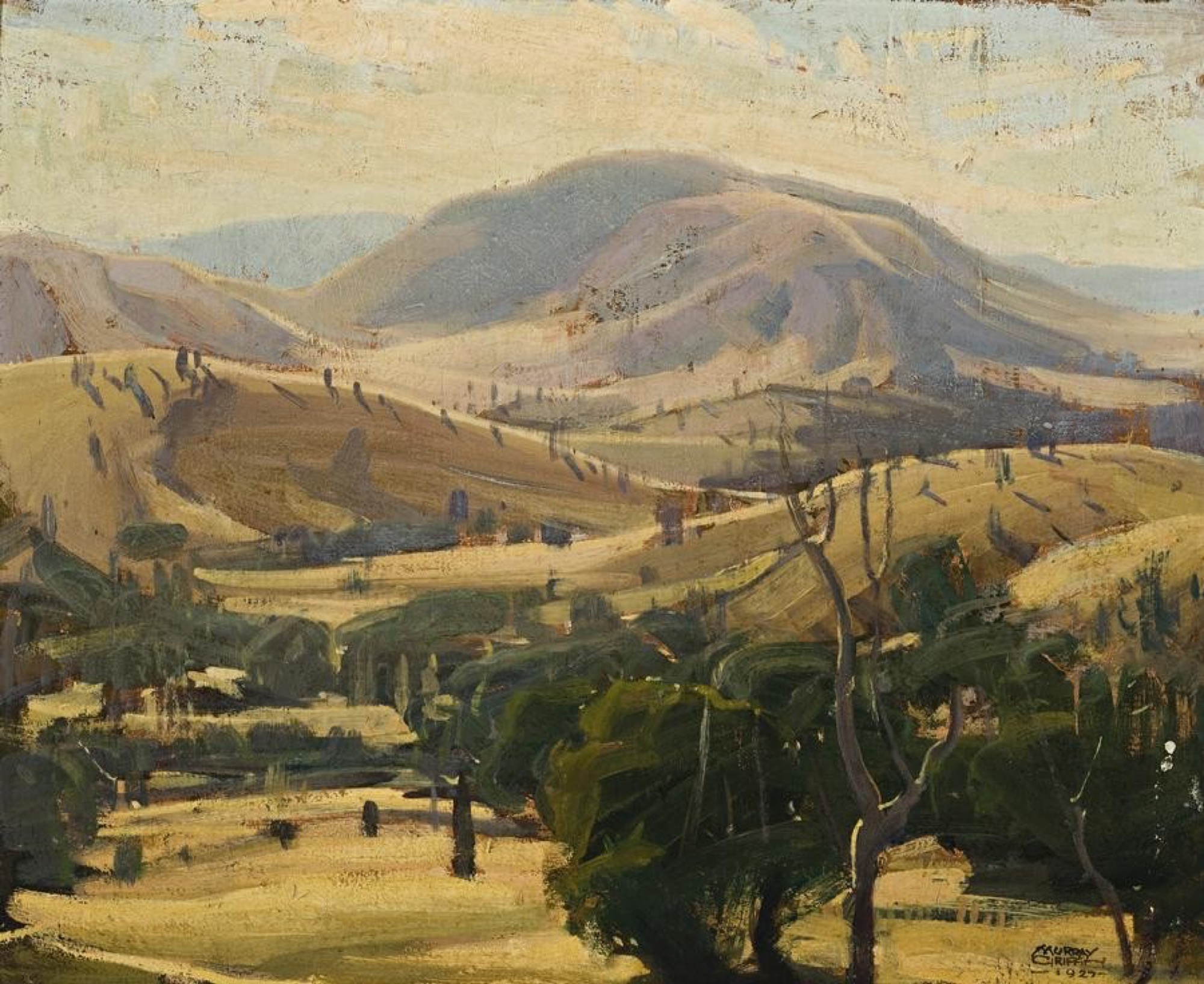 Murray Griffin, <em>Landscape</em>, 1927, oil on canvas 46.0 x 56.0 cm. Photo courtesy Deutscher and Hackett.