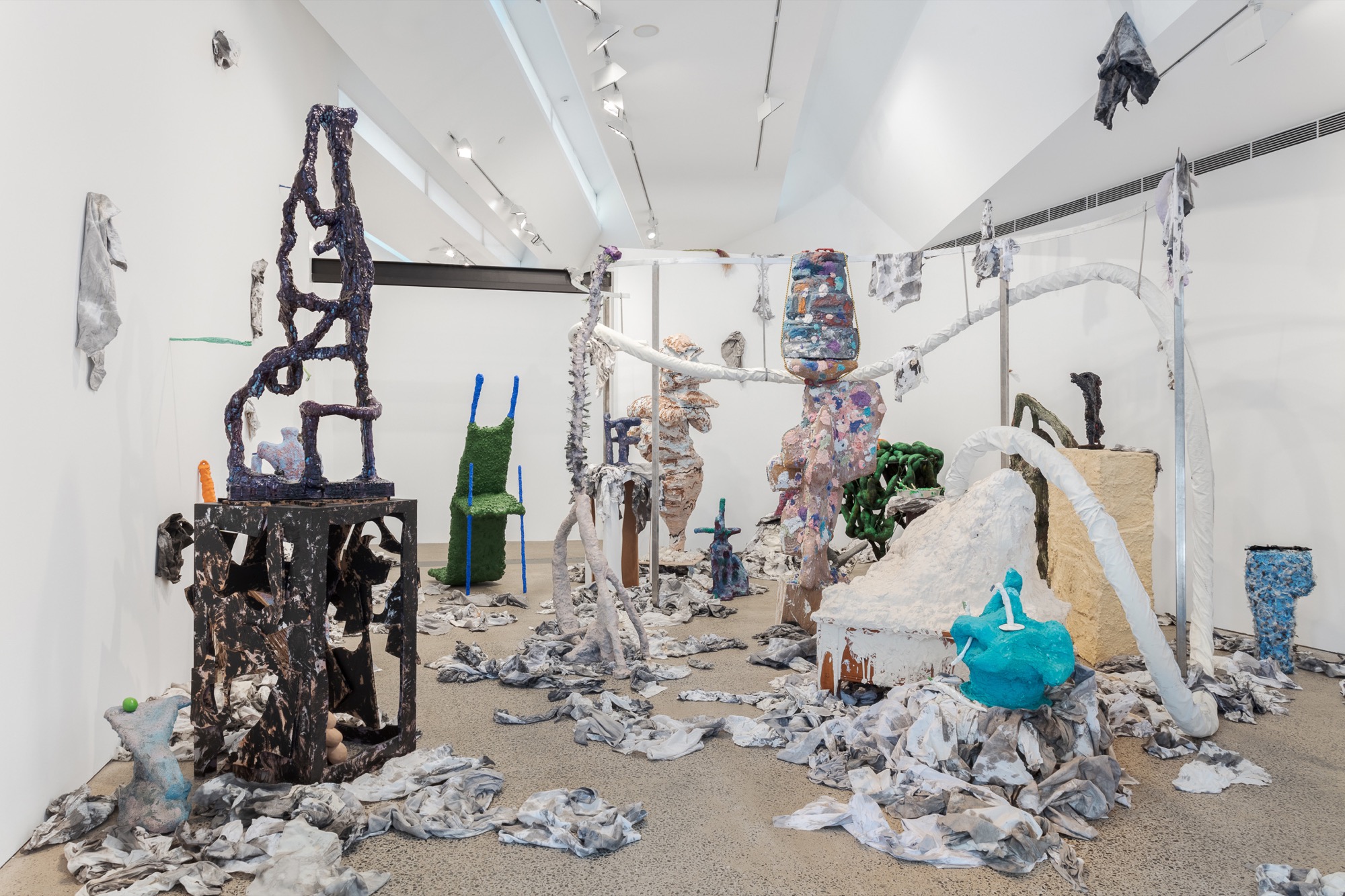 Installation view of Nabilah Nordin, <em>Birdbrush and Other Essentials</em>, 2021, Heide Museum of Modern Art. Photo: Christo Crocker