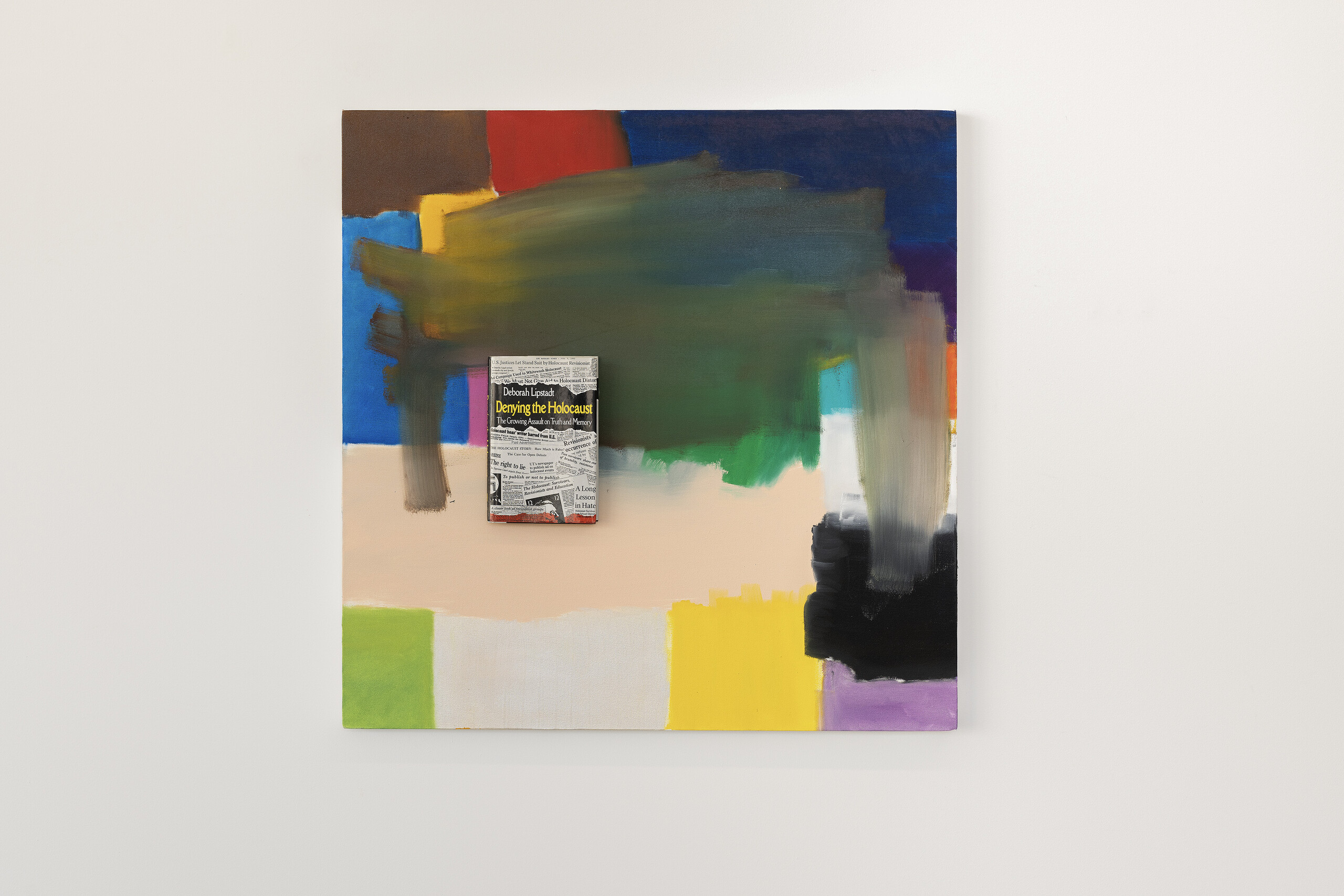 Josh Krum, <em>Index</em>, 2022, oil and book on canvas, 91.5 x 91.5 cm, NAP Contemporary. Photo: Vision House Photography